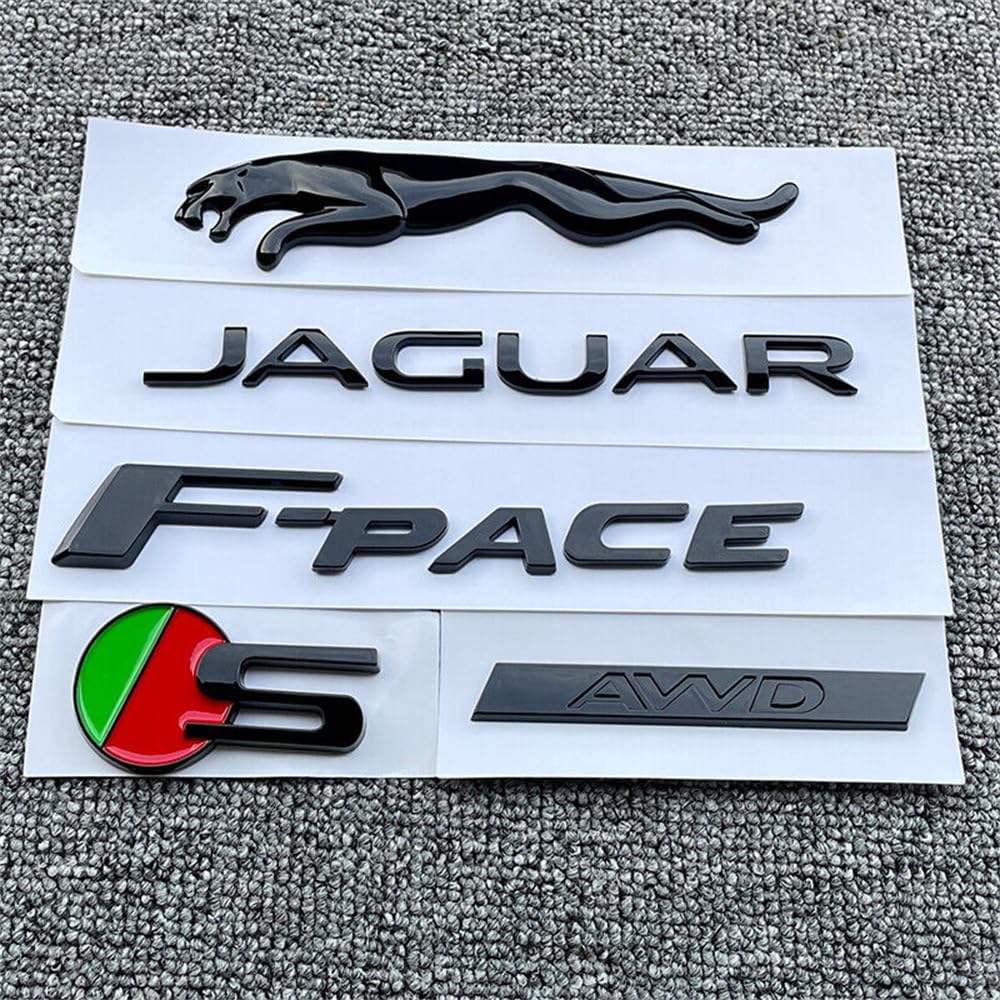 CMAOS 5PC Glossy Black Badge Rear Trunk Emblem Sticker Fits forJaguar F-PACE S AWD Logo (5PC Glossy Black)