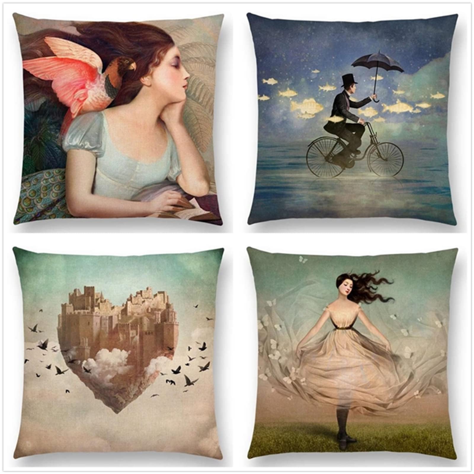 Set di 4 Federe Cuscini Divano Poliestere Biancheria Peluche Corto Gettare Impermeabili Decorativo Caso Federa per Cuscino Divano Auto Esterno Giardino Home Decor （65x65cm/Bella Donna）