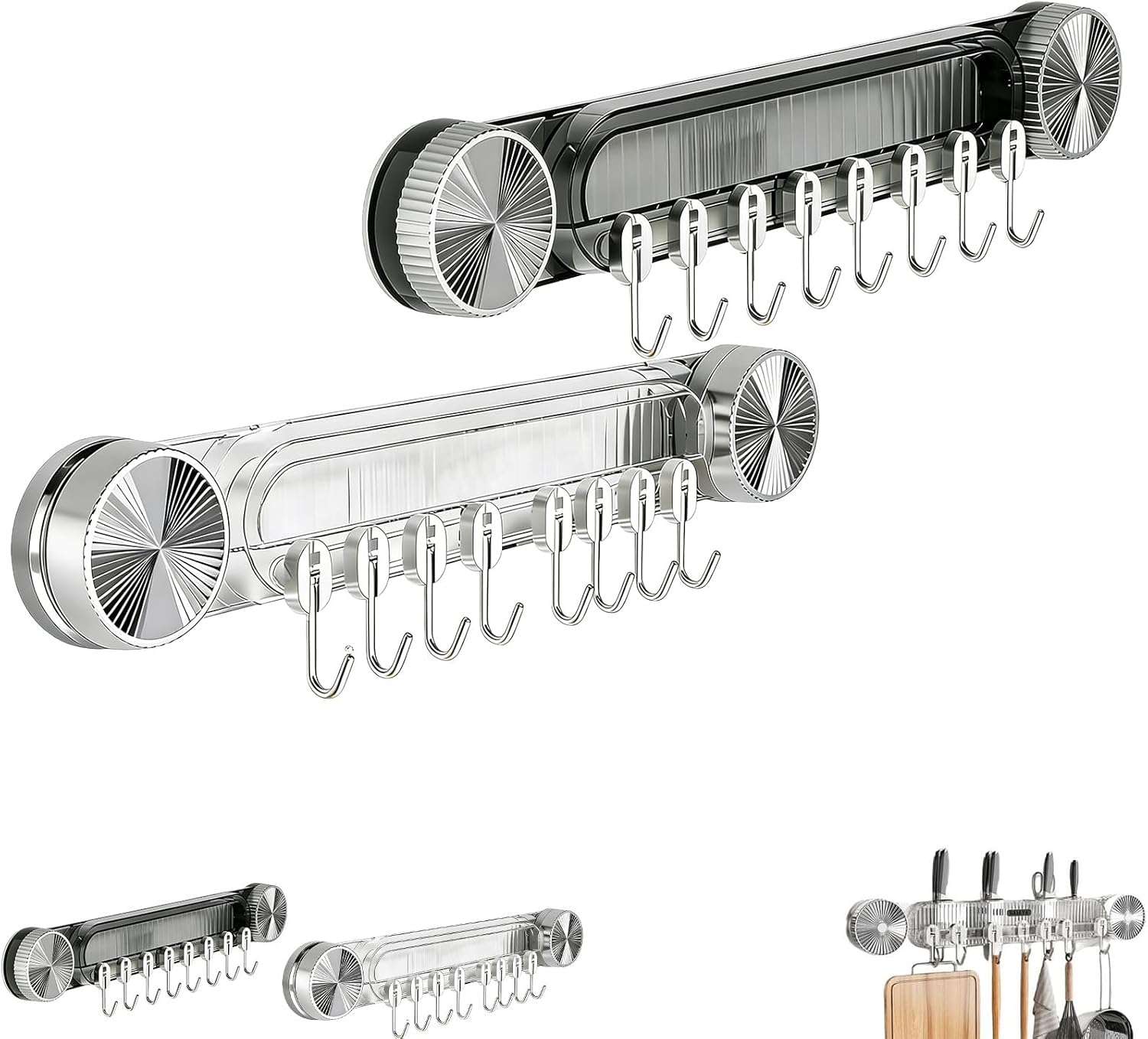 Durable Wall Mounted Inline Vacuum Hooks, No-Drill Wall Mounted Spatula and Spoon Holder, Thick Rounded Corners Design for Kitchen Knife Rack, Bathroom, Bedroom (Black 2PCS)