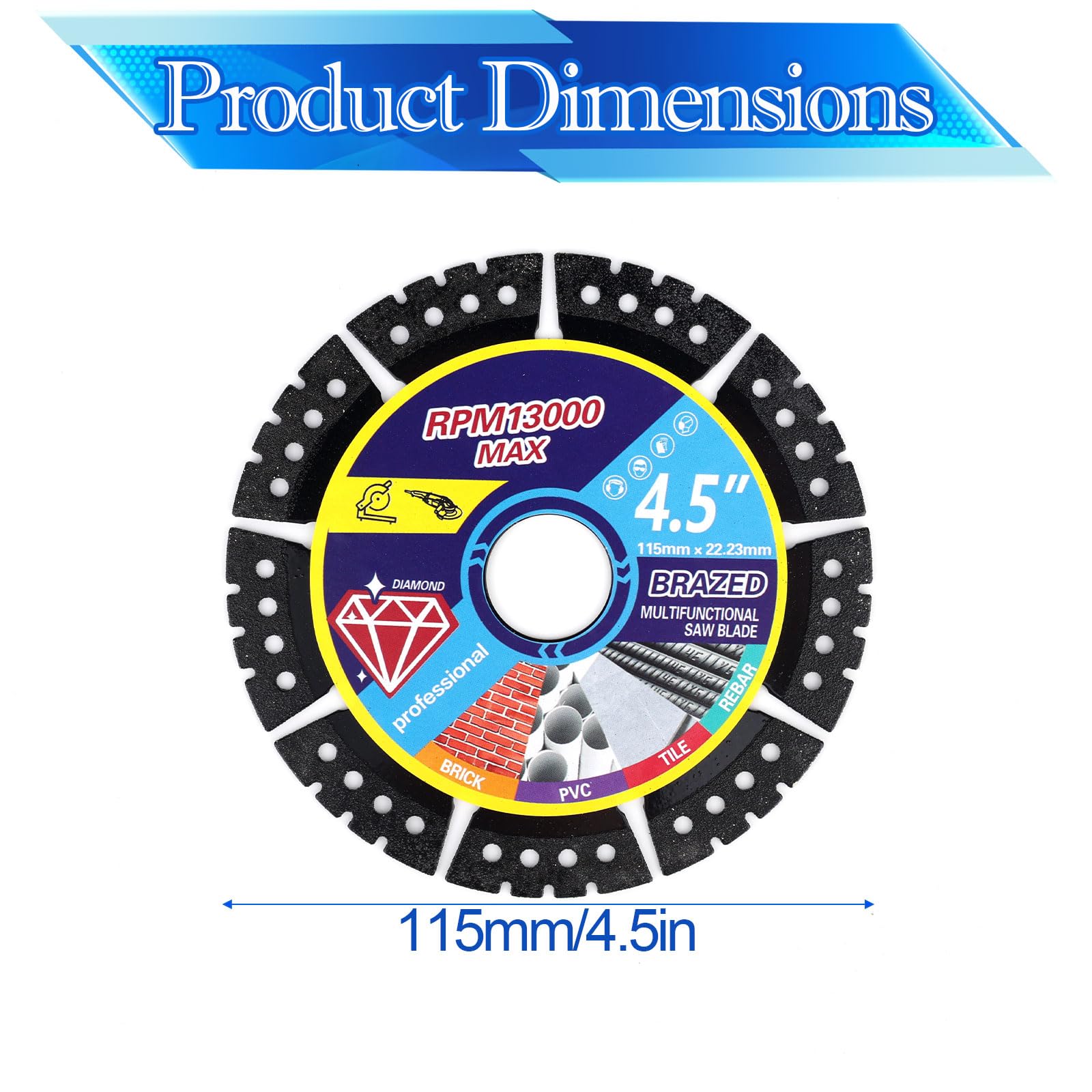 5uds Hojas Sierra Diamante 115mm para Amoladora, Disco Corte Diamante Multiuso para Baldosa Cerámica Vidrio Piedra Metal & Plástico Corte Húmedo o Seco con 5 Anillos Adaptadores