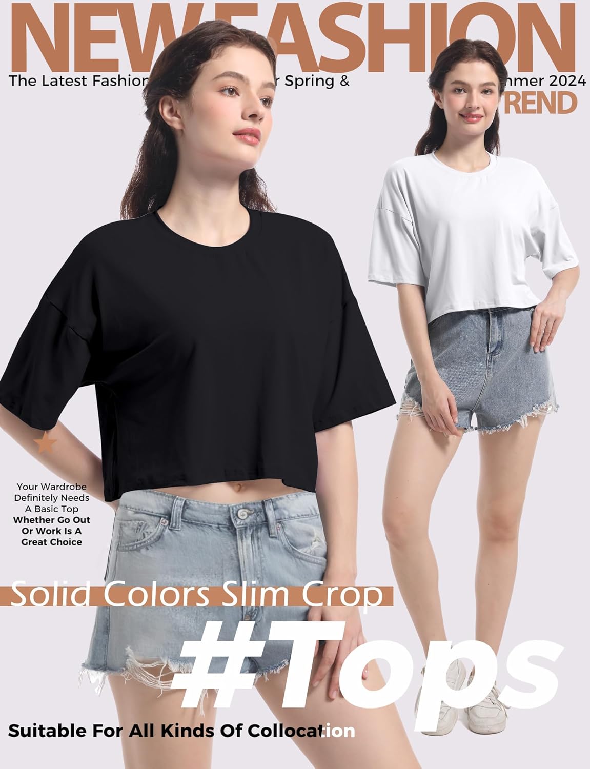 YOGINGO 2PC Women's Basic Crop Top Drop Shoulder T Shirt Half Sleeve Cropped Tee Crewneck Short Sleeve Casual Summer Top - Image 4