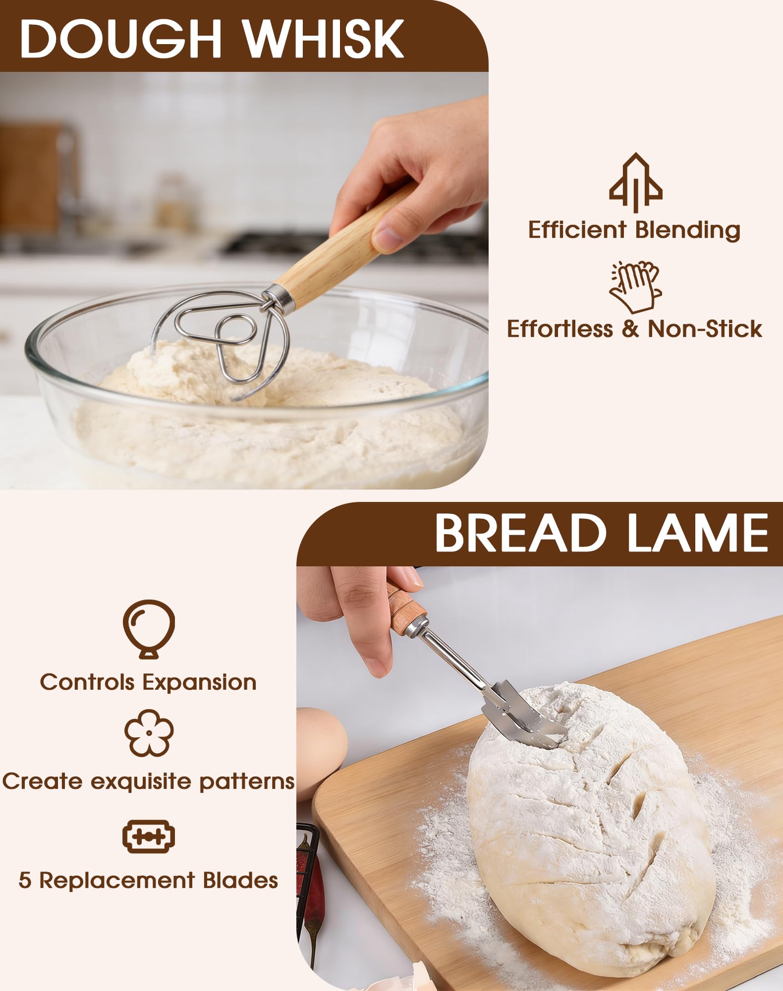 Banneton pour Pain Rond 23 cm, 10 Pièces kit Pain au Levain Sourdough Starter Kit, Kit Boulangerie Professionnel Rotin Naturel pour les Débutants, les Boulangers Expérimentés