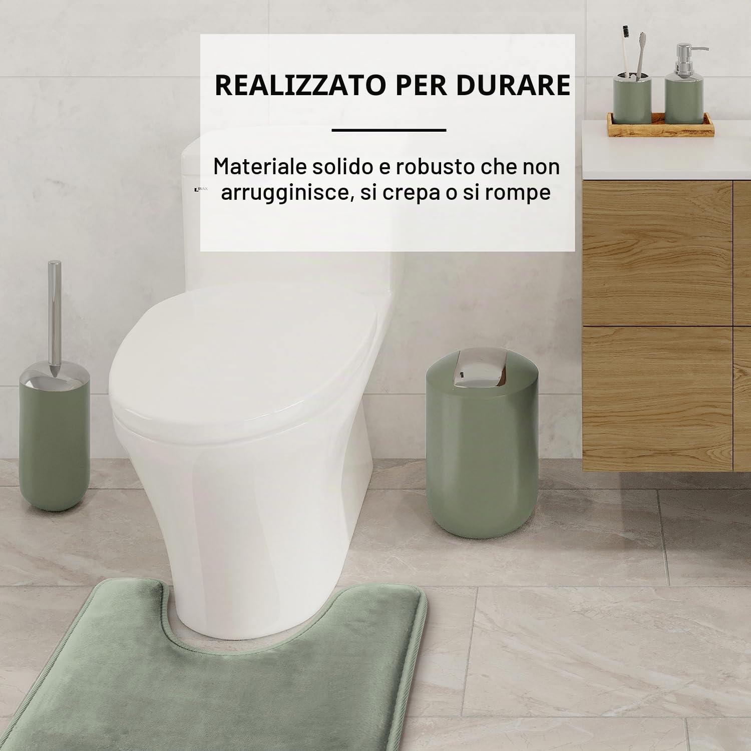 Clara Clark Set per Bagno - Set di Accessori per Bagno Verde Salvia, Set di Accessori per Bagno da 20 Pezzi, Set Tenda da Doccia con Fodera, Portaspazzolino, Dispenser Sapone, Portasapone e
