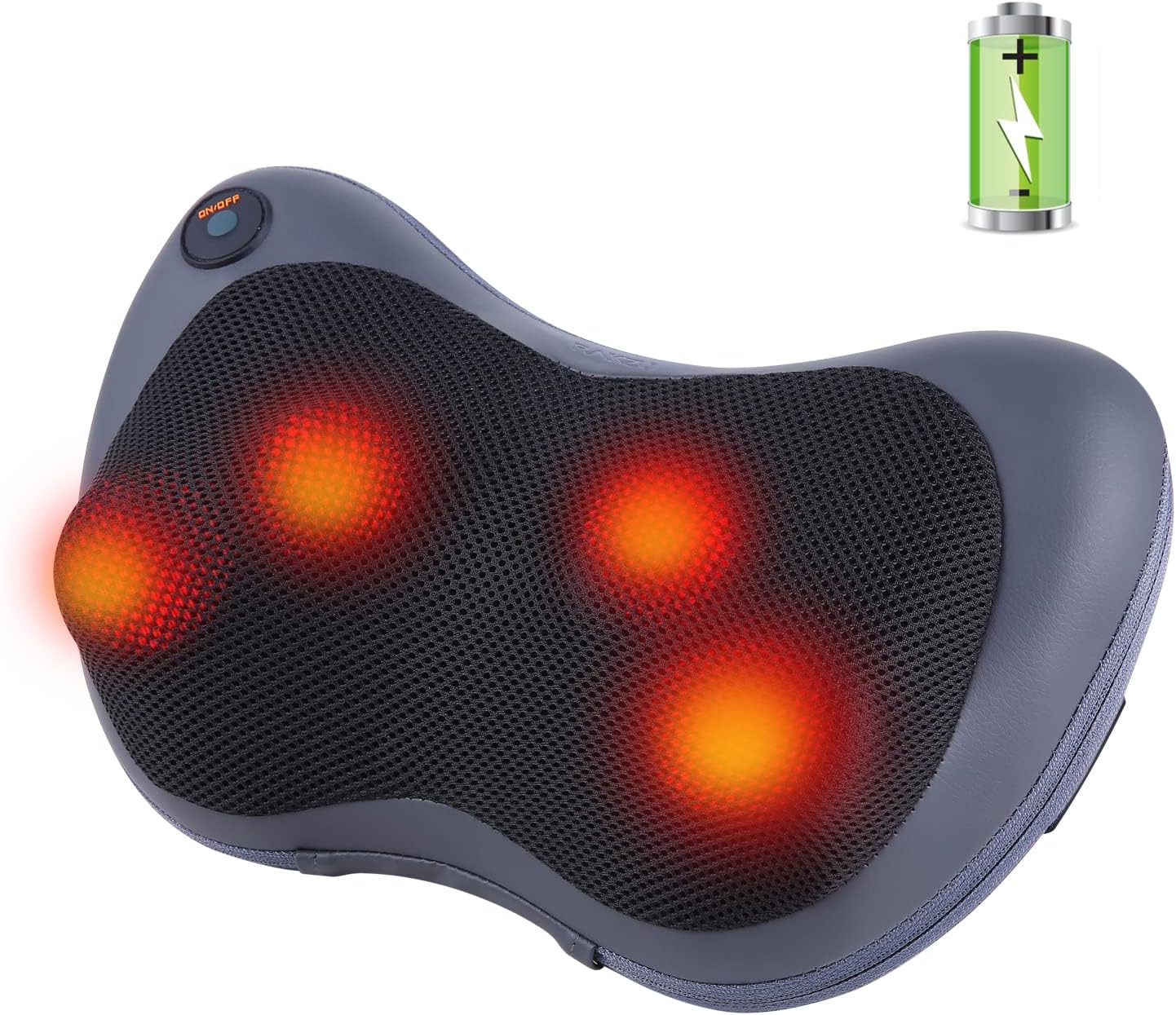 RAKZU Cordless Back Neck Massager Pillow Rechargeable 3D Shiatsu Electric Massager with Heat Deep Tissue Kneading Massager for Cervical Shoulder Waist Muscle Pain Relief Car Home Christmas Gift