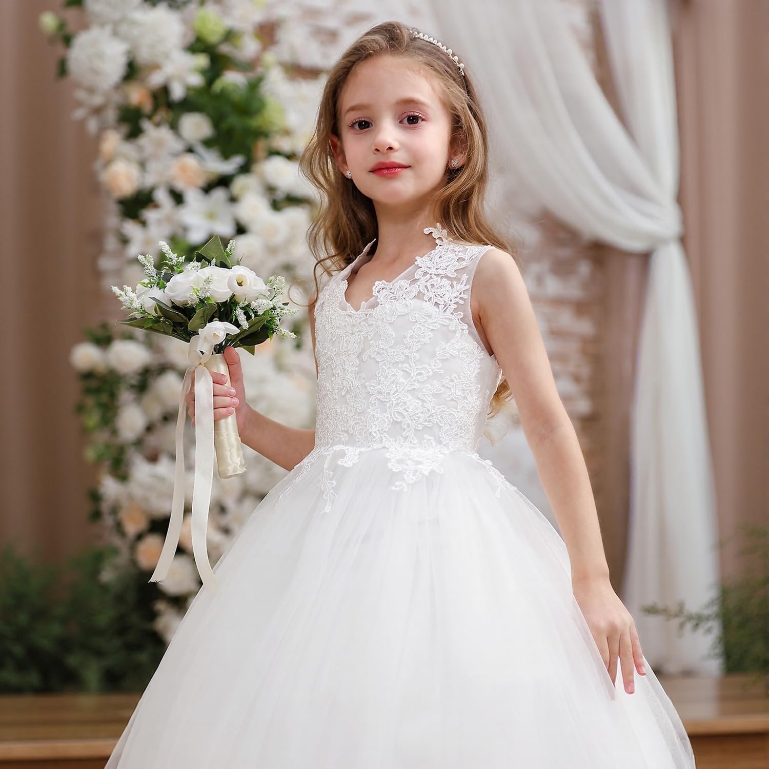 Flower Girl Dress Kids Lace Applique Pageant Ball Gown Prom Dresses - Image 4