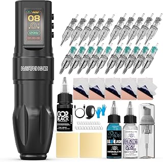 Wormhole Tattoo Gun Kit Tattoo Kit with Wireless Tattoo Machine, Xtreme Ink, Digital LED Display & 1800mAh Battery, Complete Tattoo Pen Kit WTK371