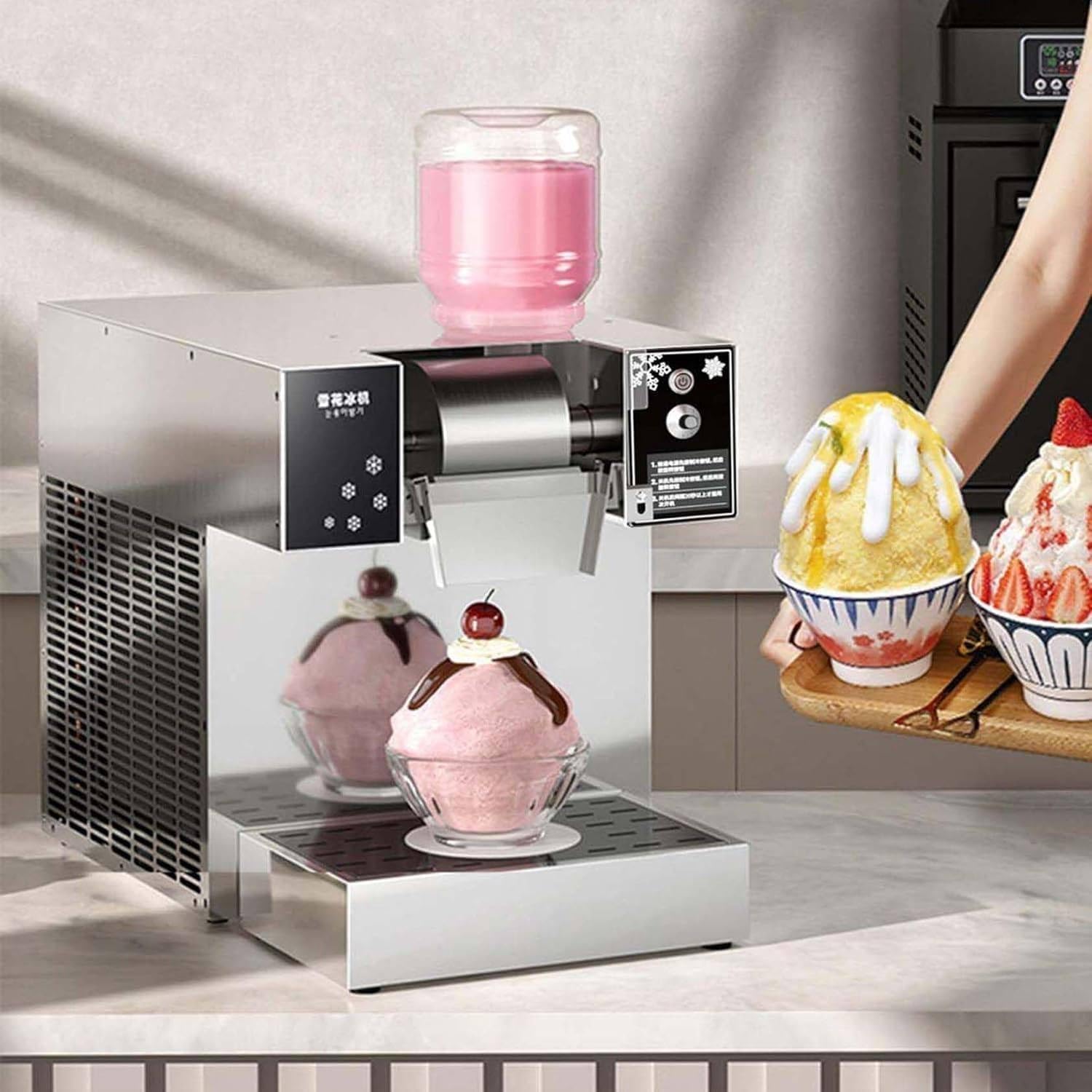 Maszyna Do Golenia Lodu Szybka Maszyna Do Lodu Zajmuje Tylko 3 Sekundy Regulowana Grubość Kruszarka Do Lodu Stale Chłodzona Golarka Bingsu, 100kg/600W