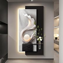 HARELA Sandstone Decor Wall Art Painting 3D Wall Decor Hanging Mural with LED Light, Entrance Foyer Decorative Painting, for Hotel Lobby Living Room BedroomBlack 3,40 * 80cm/15.7 * 31.5in
