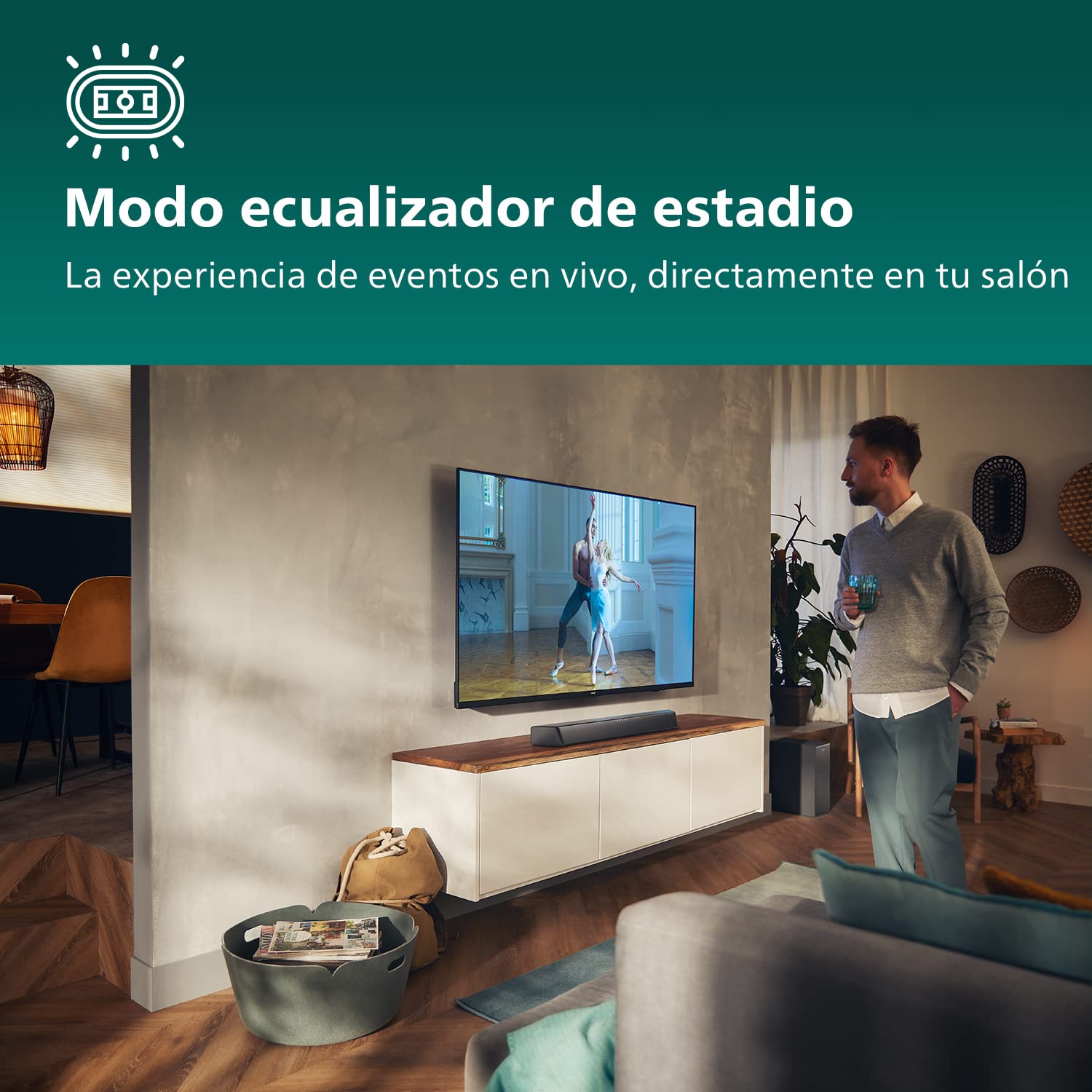 Philips TAB7207/10 Barra de Sonido 2.1 con Subwoofer Inalámbrico, Dolby Digital, Sonido cinematográfico, Bajos Intensos y Profundos, HDMI ARC, Diseño Ultradelgado