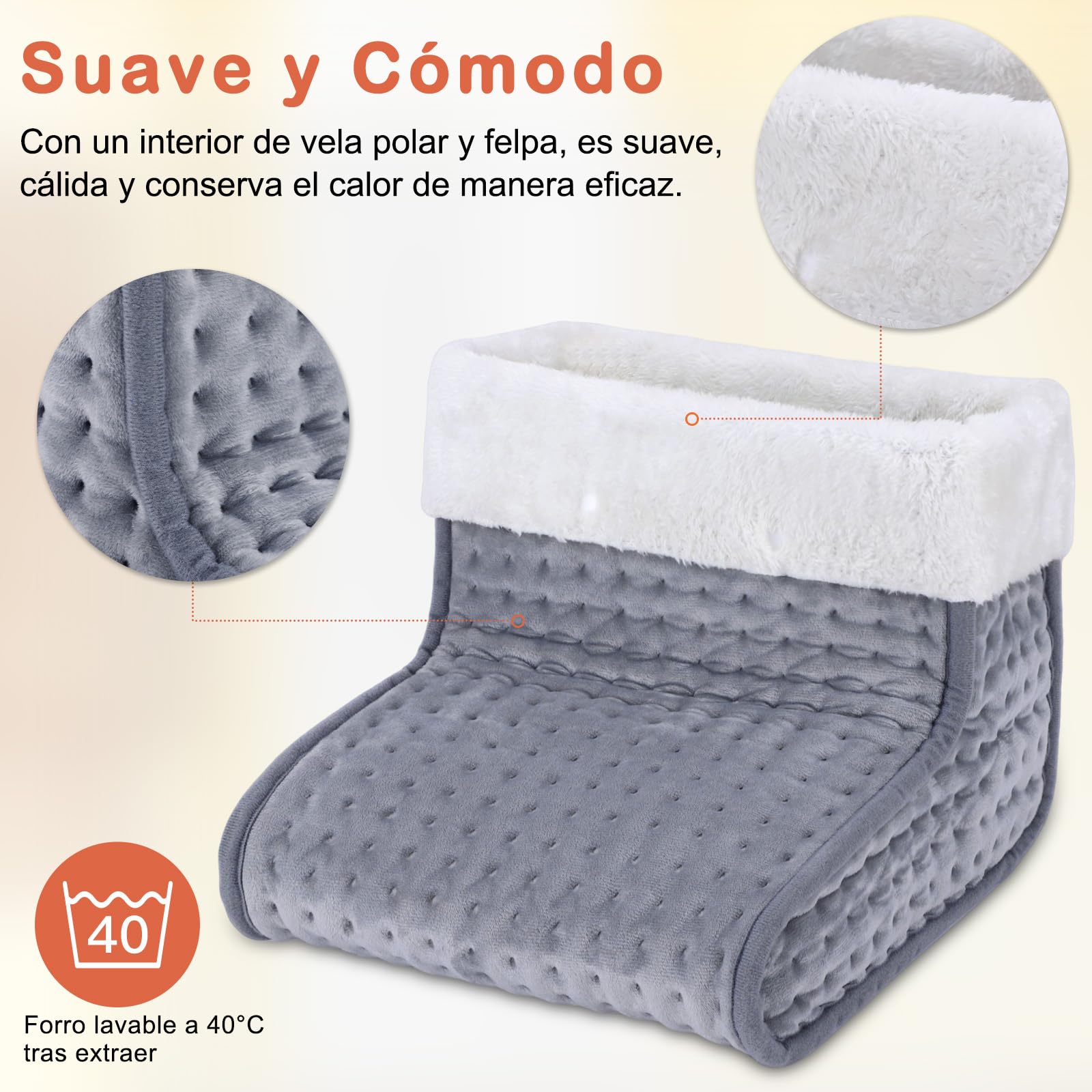 DEWEL Calentador de Pies Eléctrico Calentador Pies 90W 10 Niveles de Temperatura 30-60℃ Temporizador de 45/90/120min Calientapiés Eléctrico Forro Extraíble y Lavable hasta Talla de 46