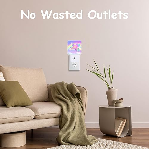 Miniatura 4 de Luz nocturna de arcoíris con unicornio alado para niños y niñas, estrellas de fantasía, nubes, luz nocturna LED enchufable a la pared con sensor de