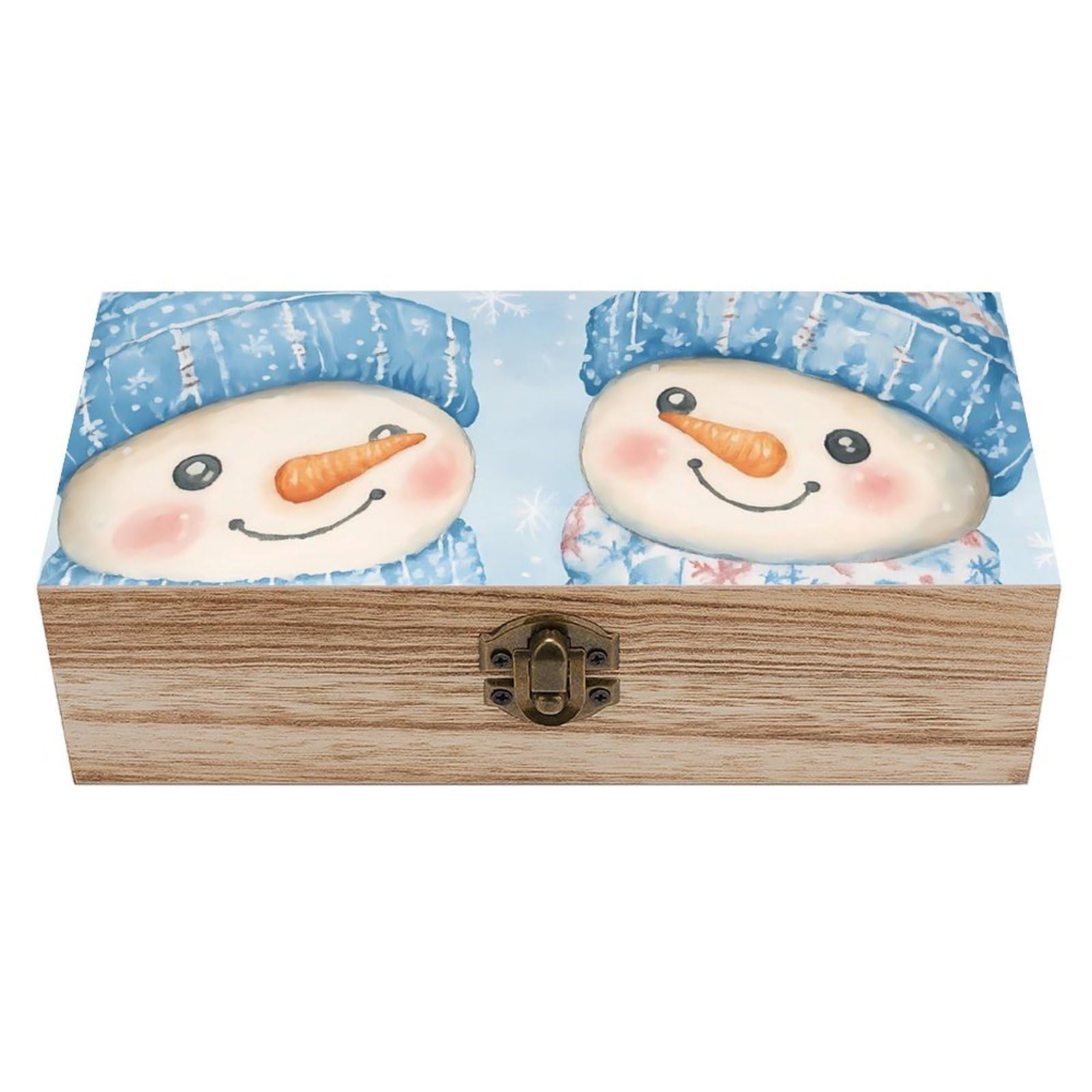 Oudrspo Hello Winter Snowman Retro Wooden Storage Box Keepsake Jewelry Decorative Art Storages Box Gift Boxs
