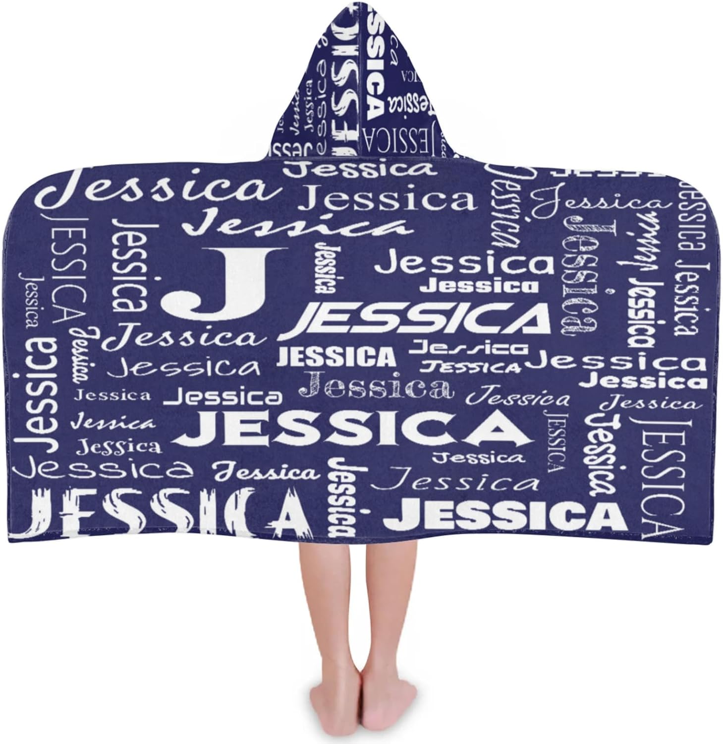 Custom Kids Hooded Beach Towel for Girls Boys, Personalized Initials Name Toddlers Pool Towels Absorbent Lightweight Children's Bath Towel, Dark Navy
