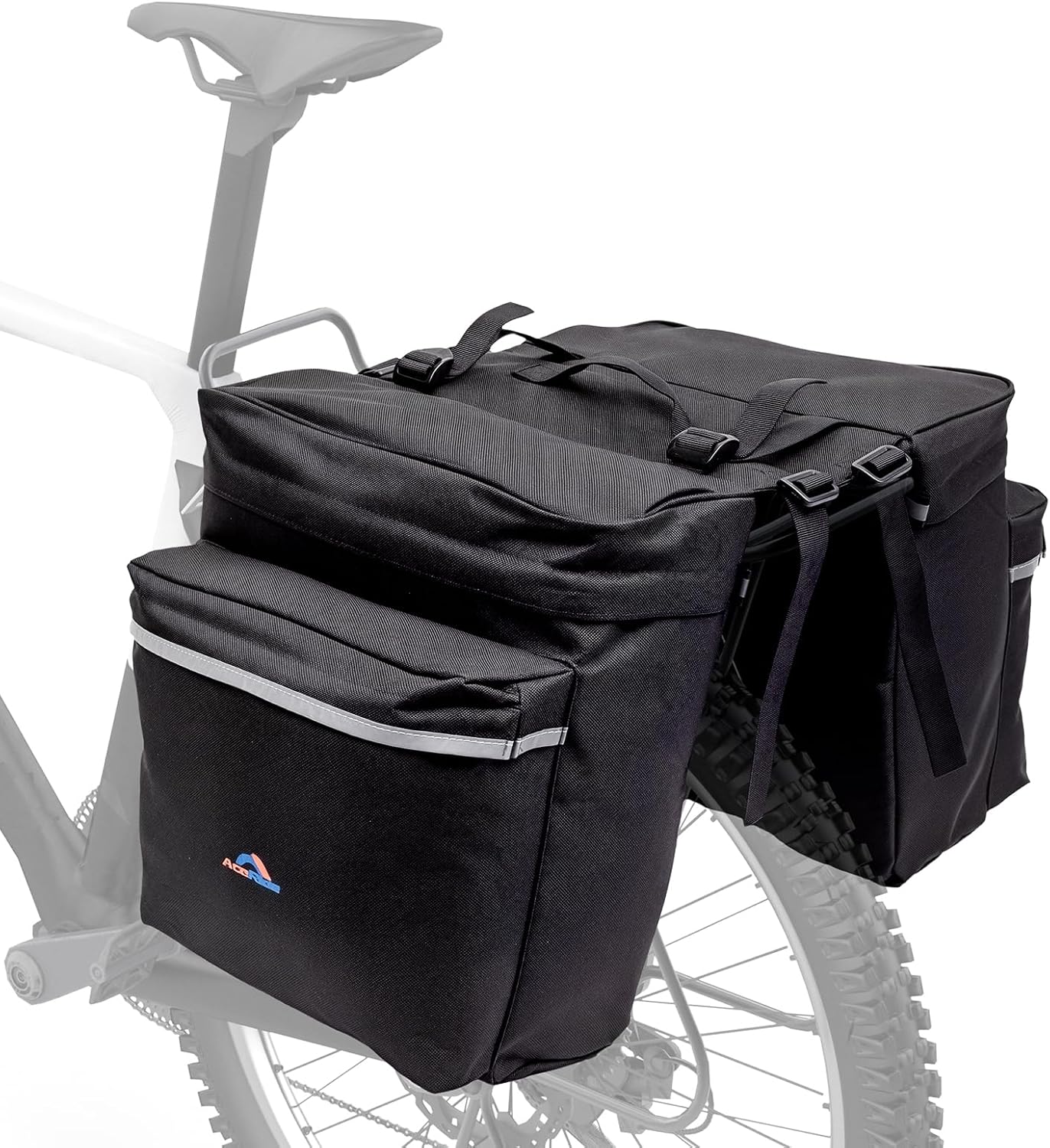 34L Water Resistant Bike Panniers for Mountain/Highway/Electrical Bikes Common Rear Rack Bag with 6 Strengthened Buckles | Sturdy Oxford Cloth & Reflective Security Strips