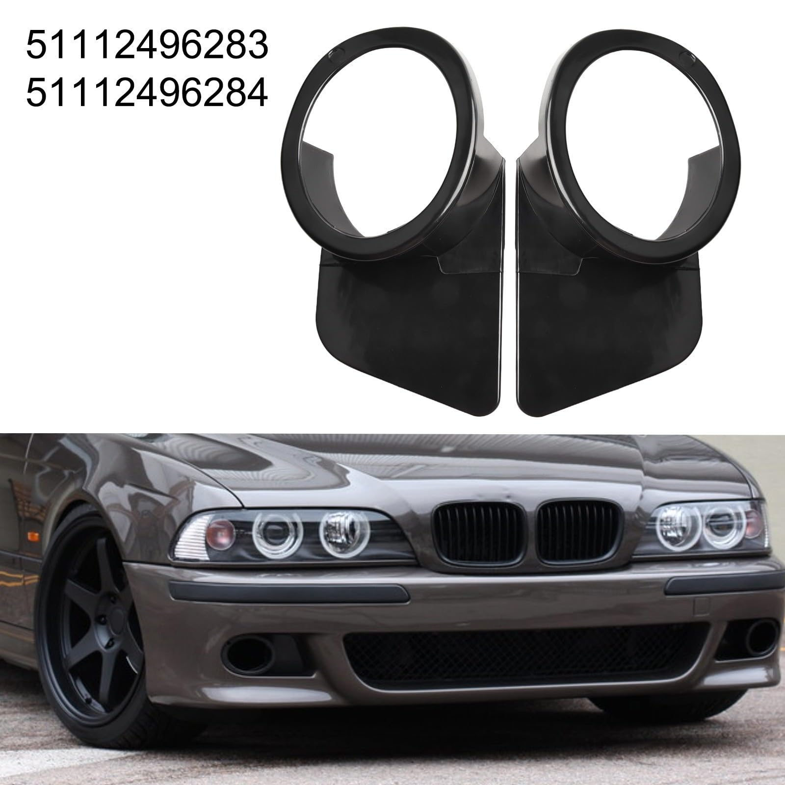 Paire de cache-feux antibrouillard avant E39 M5 1999–2003 5.0L V8 GAS DOHC noir ABS plastique OE 51112496283 51112496284