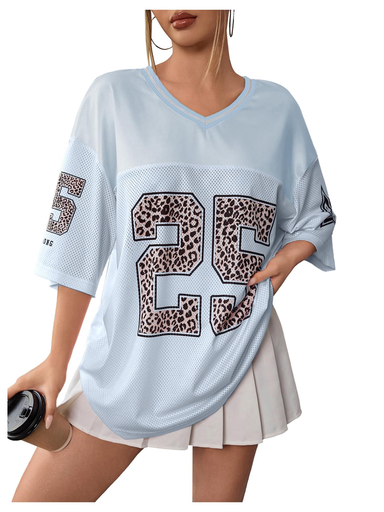 SOLY HUXJersey Shirts for Women Y2k Graphic Number Oversized Tees V Neck Half Sleeve Cute Soccer Streetwear T Shirt Tops