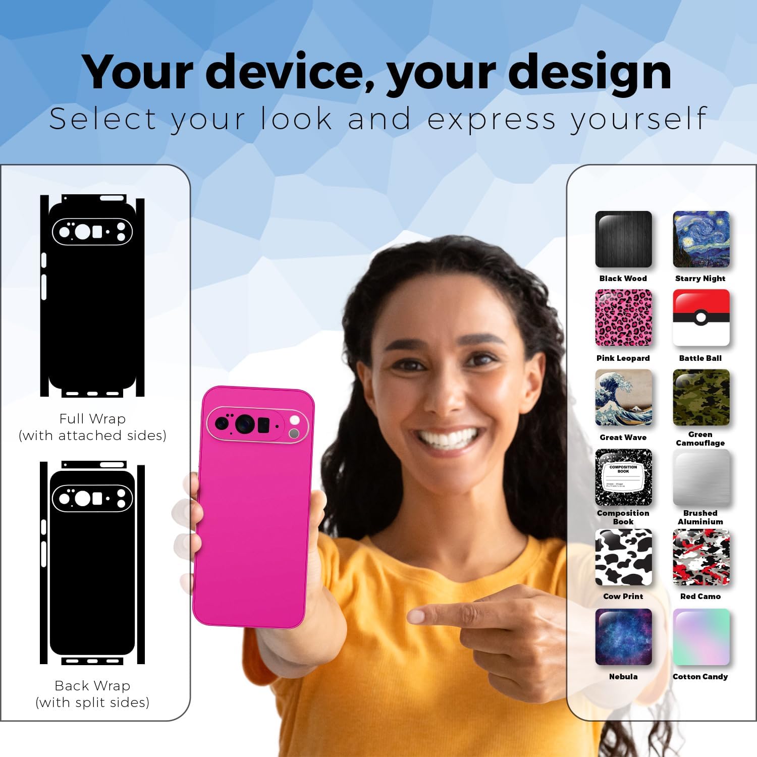2 Pack of Phone Skins for Google Pixel 10 Pro XL - Solid Hot Pink| Protective Vinyl Covers | Textured Carbon Fiber Finish | Made in The USA by MightySkins