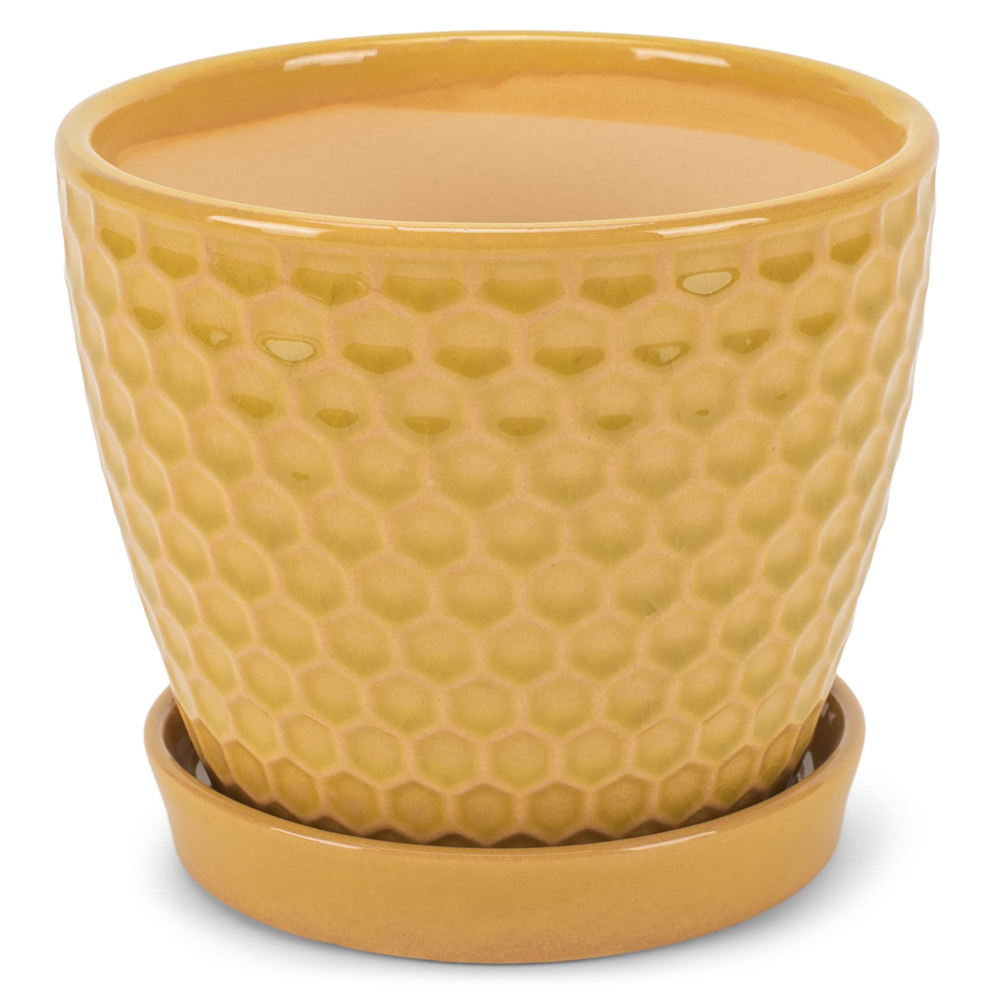 フラワー・ガーデニング P-CHAMBER.SRLMEX-S P-P POT neighborhood Amazon.com: Napco Honeycomb Yellow 4.75 Inch Ceramic Flower Pot