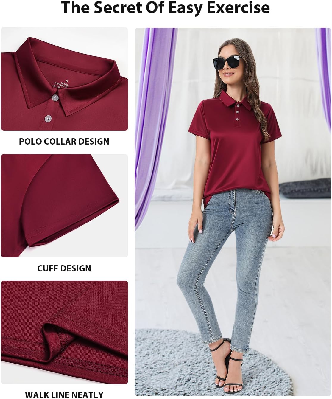 Ullnoy Women Soft Polo Shirts Short Sleeve Dry Fit Golf Shirt for Women Moisture Wicking Athletic Polo Tee Pack - Image 4