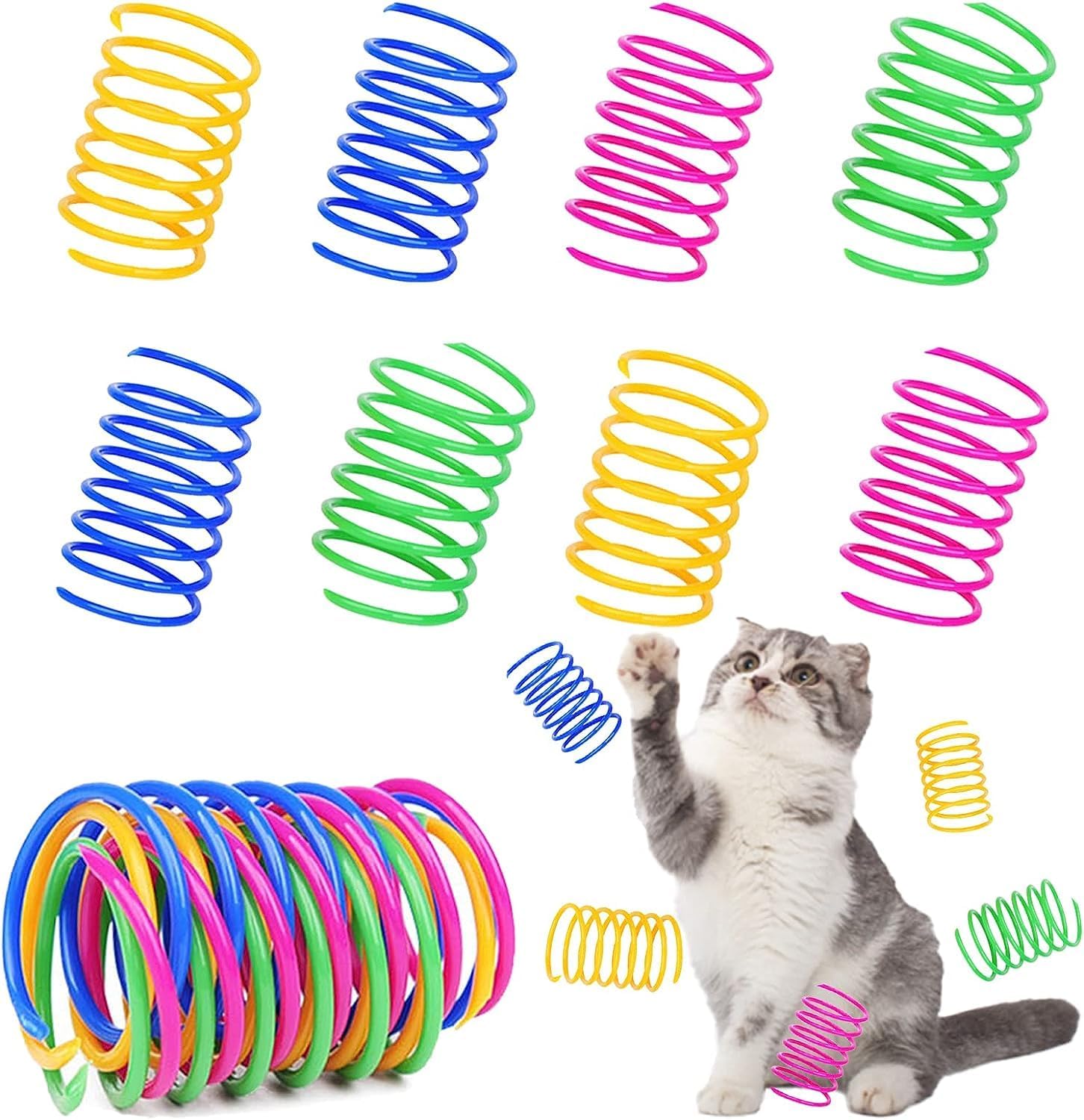 8cs Cat Spring Toy, Interactive Cat Toy for Indoor Cats Durable Plastic Coils Colorful Springs Cat Toys Active Healthy Fitness Play Coil Spiral Springs Kitten Toys for Swatting, Biting, Hunting