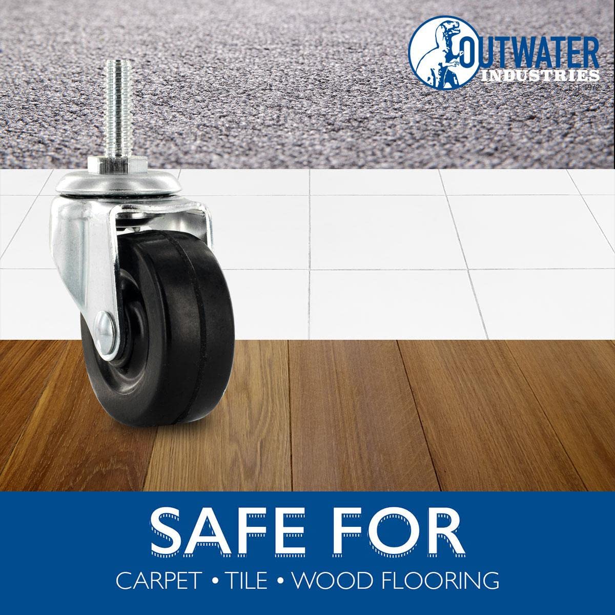 1" Square Metal Double Star Caster Insert | 5/16-18 Threaded Stem | 2" Wheel Diameter Industrial Casters | 2 with Brakes and 2 Without Brakes by Outwater