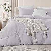 Vista 69 de NEXHOME PRO - Juego de funda de edredón, queen extragrande 98"x98", de algodón lavado 100 % orgánico con aspecto de lino, gris crema, con cierre