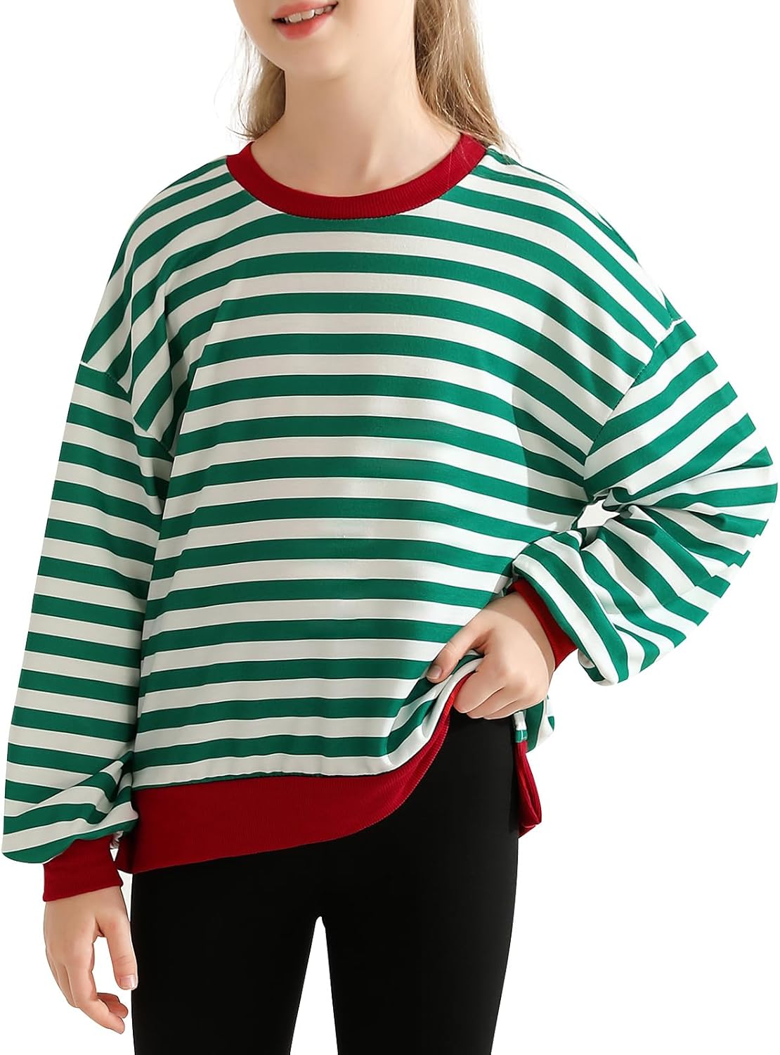 Girls Sweatshirt Kids Striped Long Sleeve Shirts Oversized Crewneck Pullover Tops Fall Clothes 5-14 Years