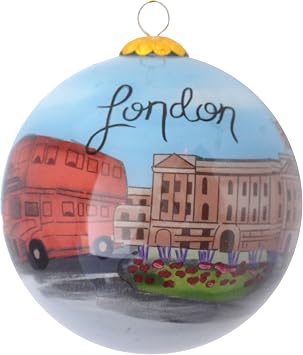 Hand Painted Christmas Ornament, Blown Glass, Hanging Tree Ornament, Holiday Decor, Europe, London