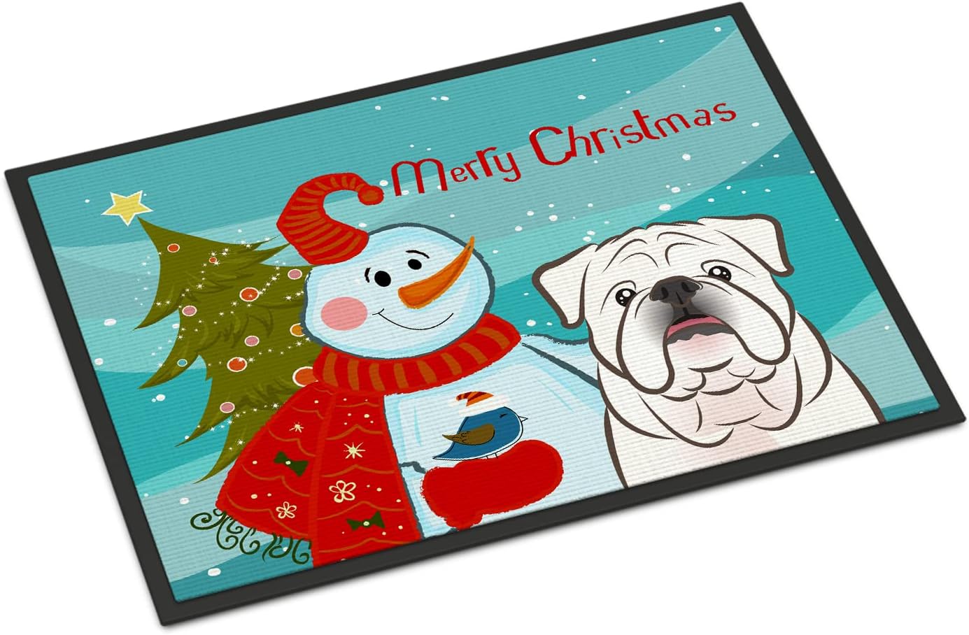 Caroline's Treasures BB1840JMAT Snowman with White English Bulldog Doormat 24x36 Front Door Mat Indoor Outdoor Rugs for Entryway, Non Slip Washable Low Pile, 24H X 36W