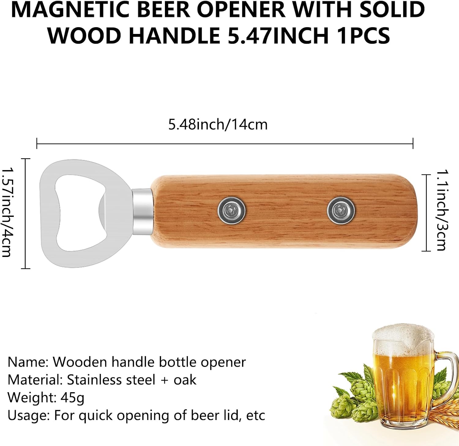 1Pc Magnetic Beer Bottle Opener for Fridge with Solid Wood Handle, Easily Stay on the Fridge and RV for Convenient Storage - Cool Kitchen Gadget, Gift for Fathers Husbands Bartender (1) image 3