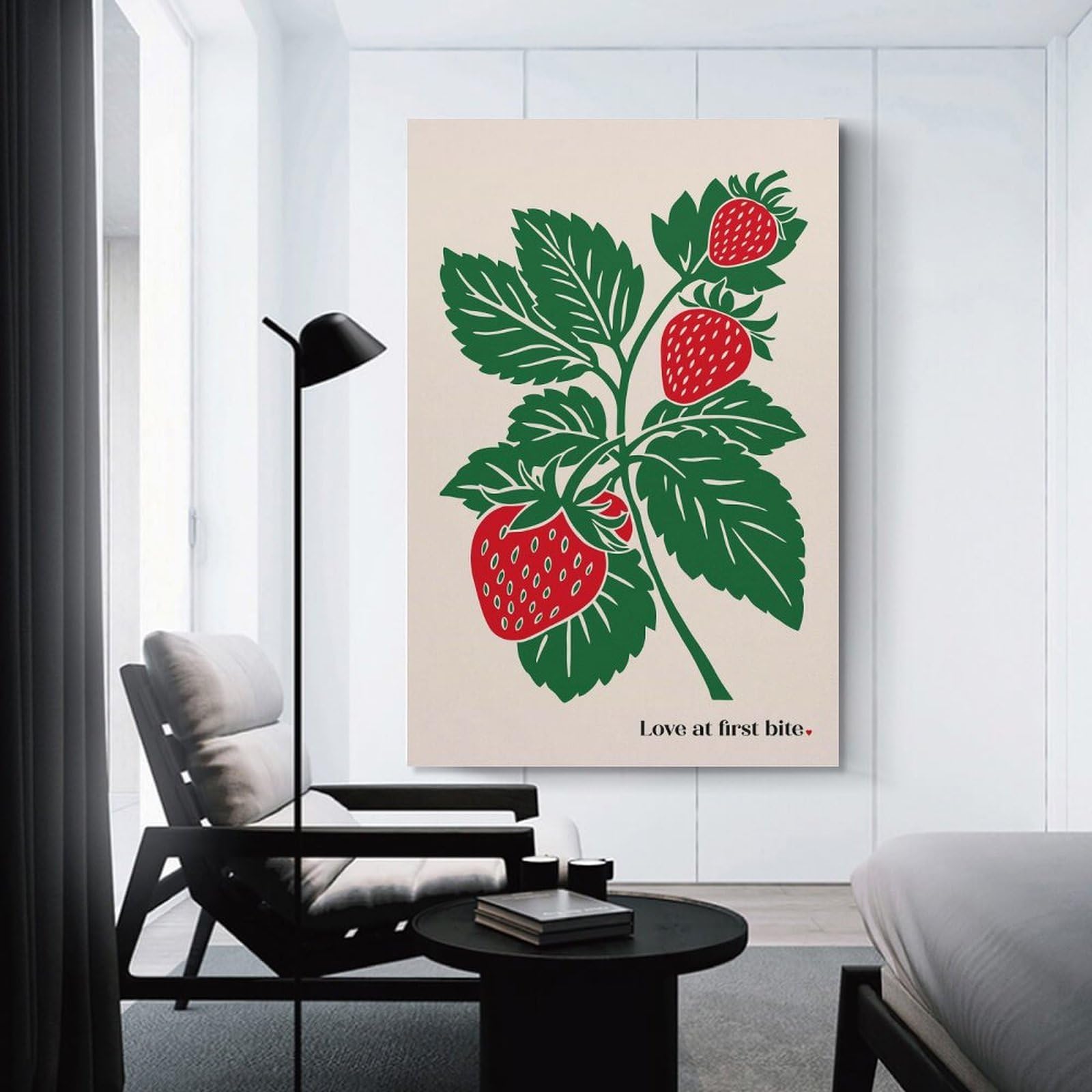 Junmoney Strawberries Love Canvas Wall Picture 24x36inch(60x90cm), for Study, Office Or Focused Interiors, Home Office Artwork with Decorative Appeal