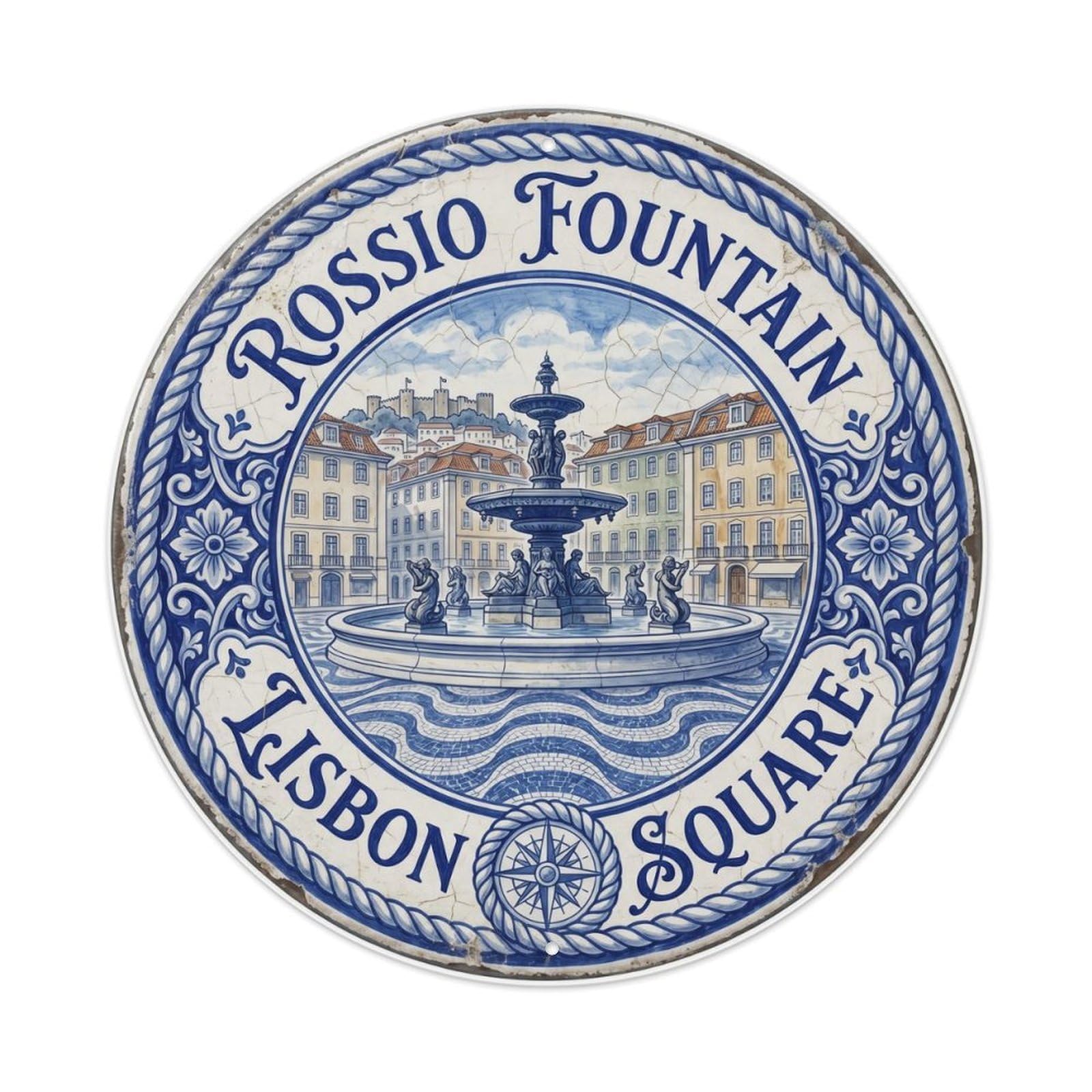 Vintage Travel Rossio Fountain Lisbon Square Metal Tin Sign
