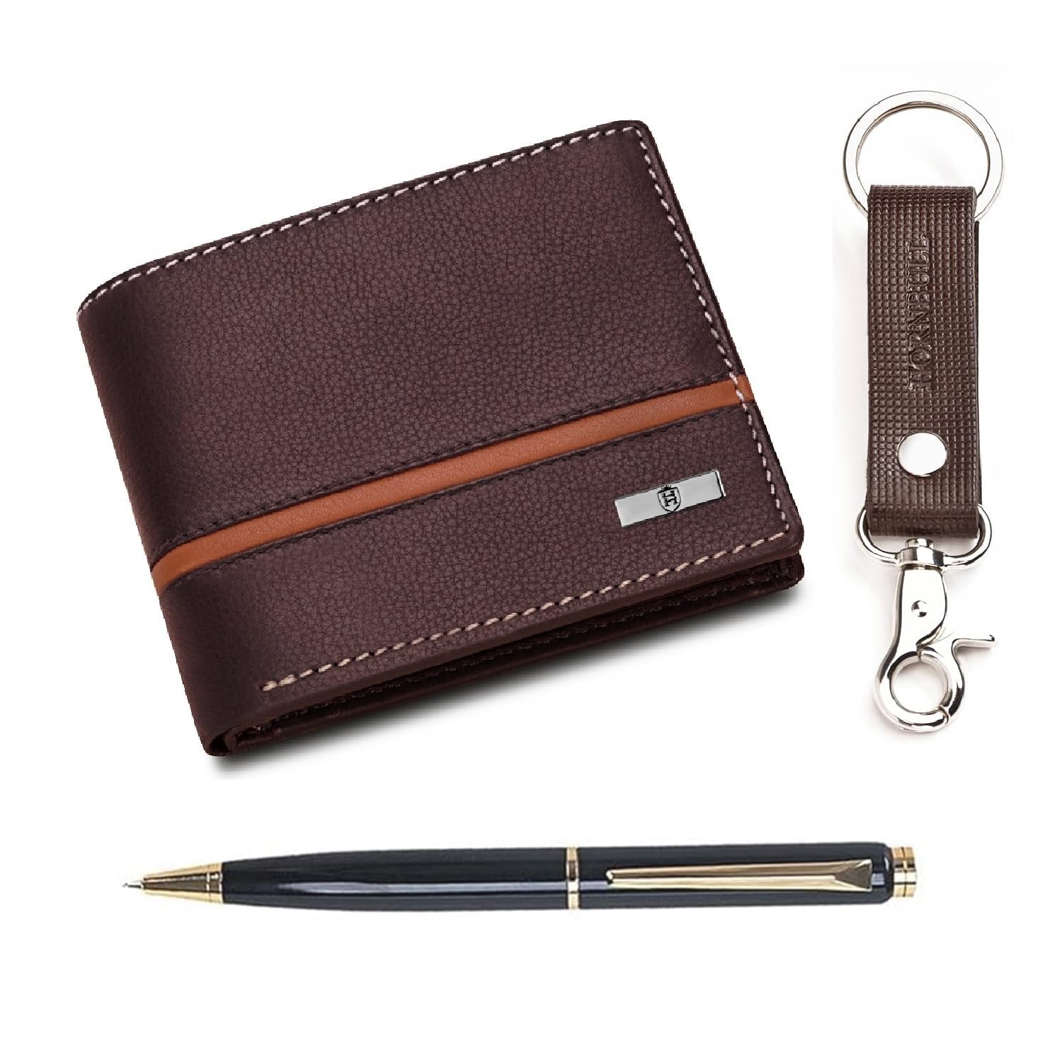HORNBULL Denial Leather Combo Wallet, Pen with Keyring for Men | Wallets Men with RFID Blocking | Mens Wallet Combo Gift Set (PN151),Blue