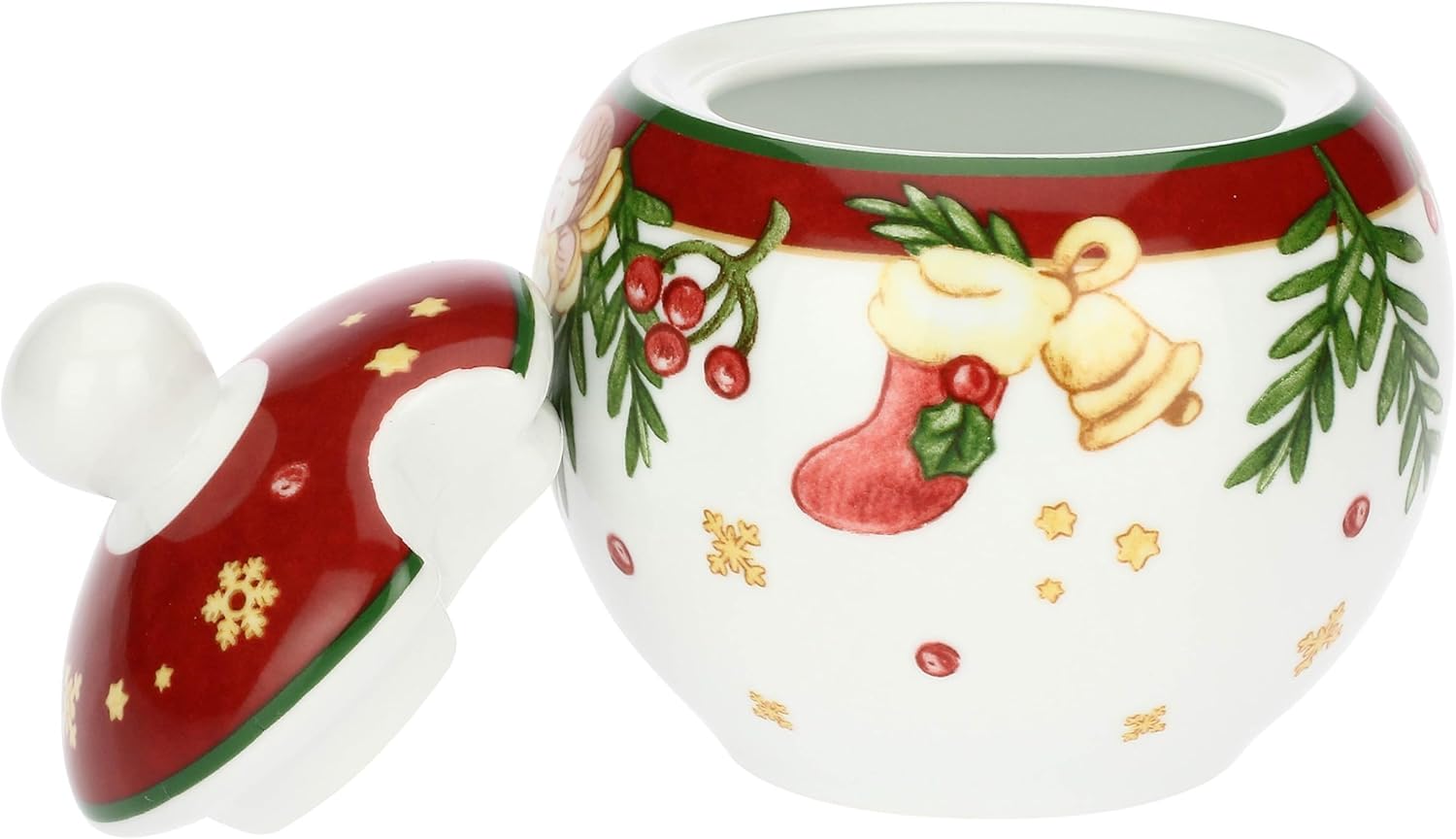THUN, Sugar Bowl with Spoon in Porcelain, Christmas Surprises Collection, Set for Home and Kitchen, Gift Idea for Christmas, Sugar Bowl Diameter 10.5 cm, 10 cm H, Teaspoon 13 cm