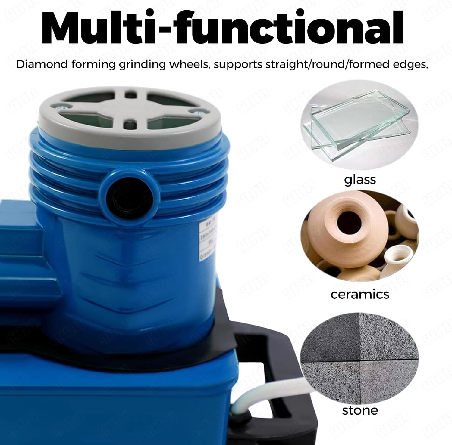 professional glass edge polisher, 800W manual glass edge bevelling machine, 8000 rpm, Straight, Round, with 10 grinding wheels, for glasss,acrylic,marble,ceramic(Blue-10pc)