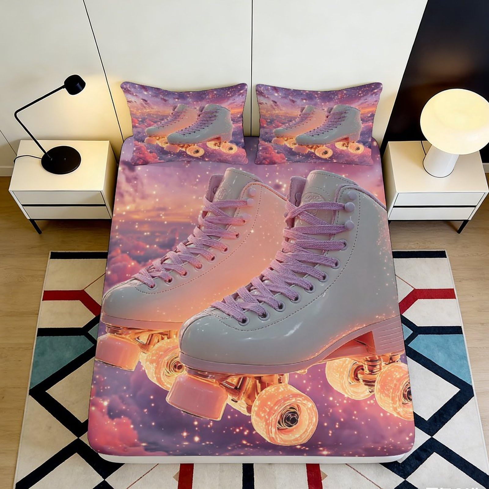 Jqzkxnhpbr Style-8 3D Printed Retro Roller Skates Fitted Sheet Microfiber Soft Peach Fruit Bed Cover For Bedroom Guest Room Dorm Decor 90X200x25cm
