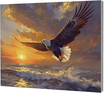 Bald Eagle Canvas Wall Art Flying Eagle Sunrise Pictures Prints Large Bird Above Sea Scenery Painting Artwork for Bedroom Living Room Decoration Framed 445CA2 Eagle And Sea