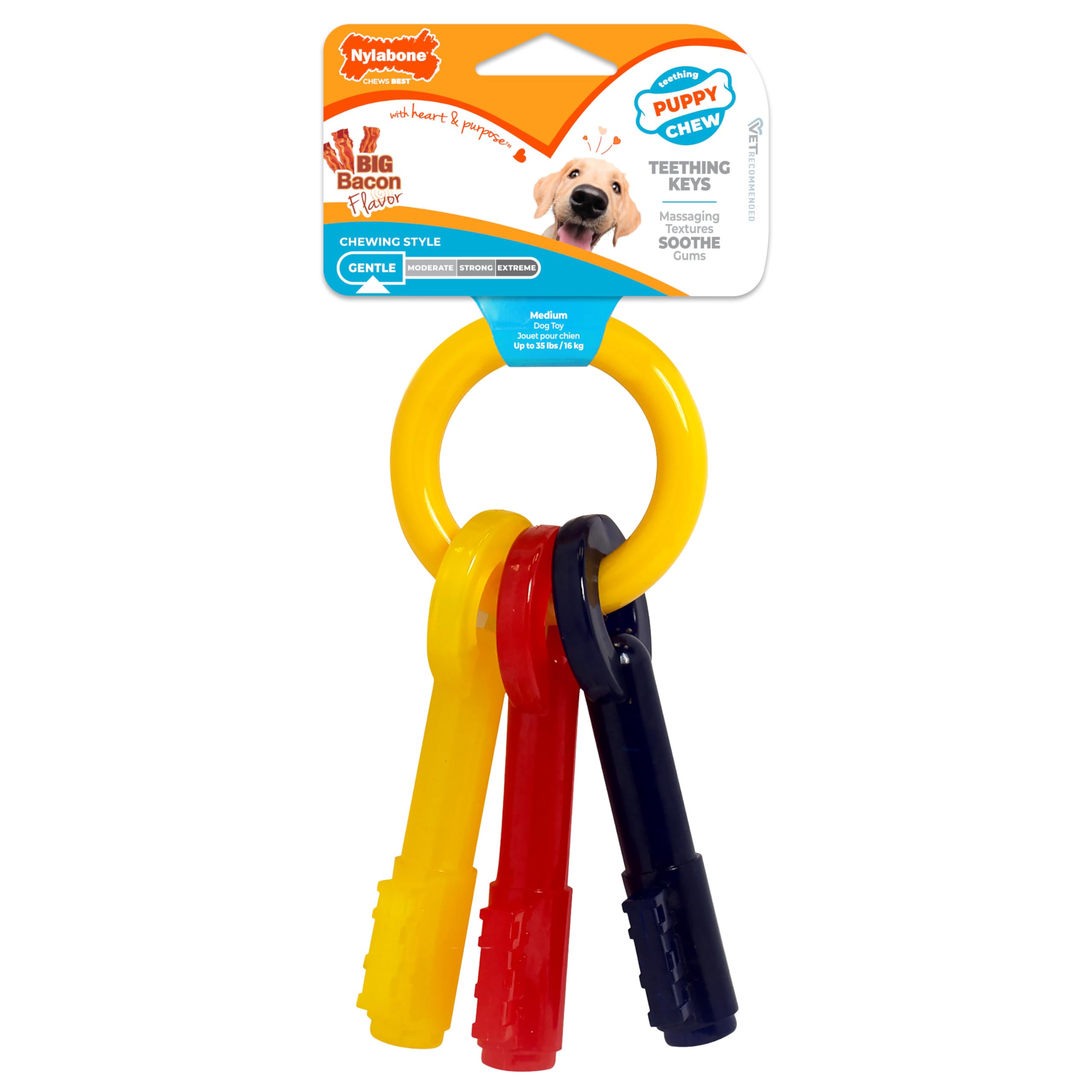 Nylabone - Puppy Chew Toy - Bacon Flavour - Medium - Keys
