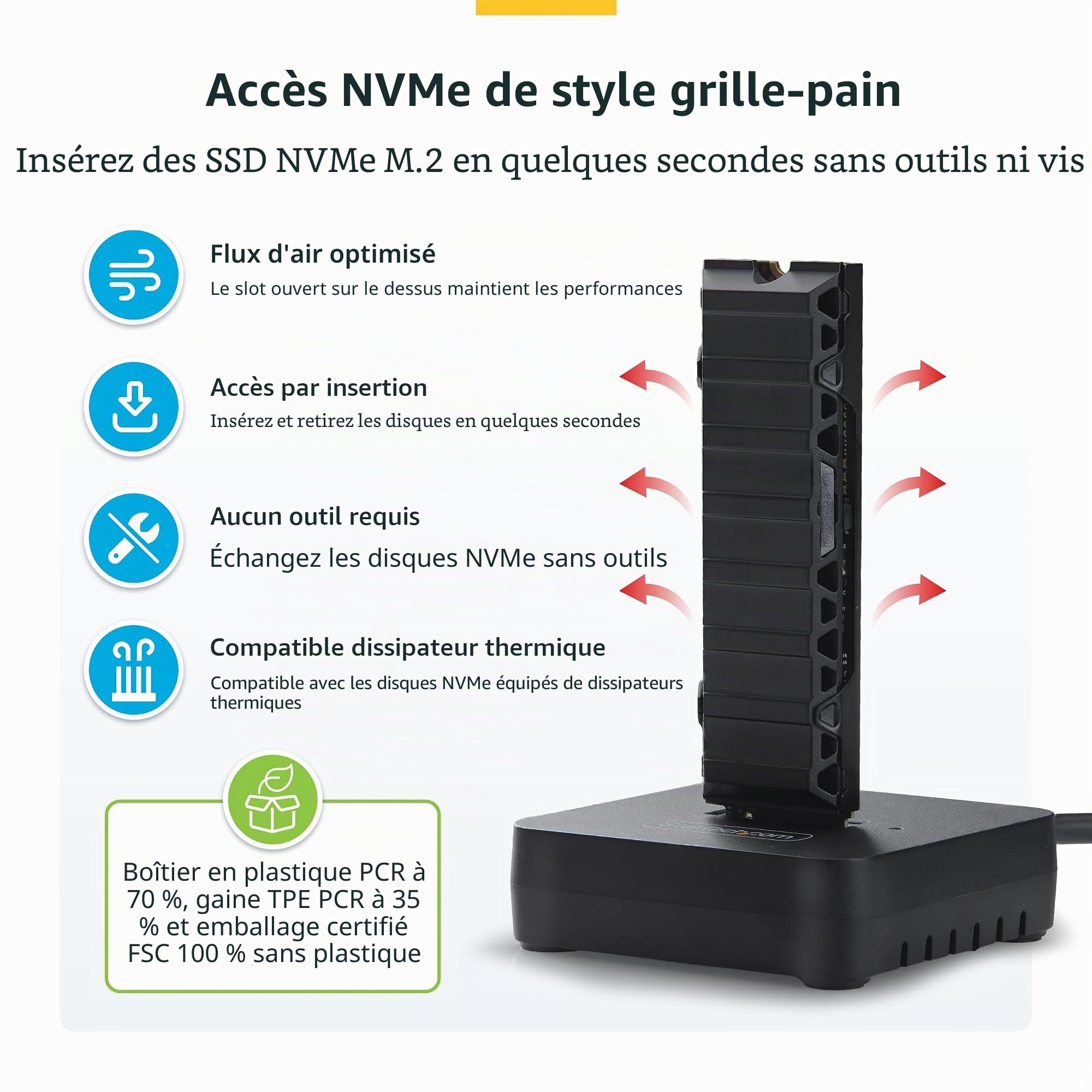 StarTech Dock USB-C/A vers SSD M.2 NVMe, 10Gbps, sans Outil | Station d'accueil, Lecteur SSD externe, B+M/M-Key, Win, macOS, Linux, PCR 70%