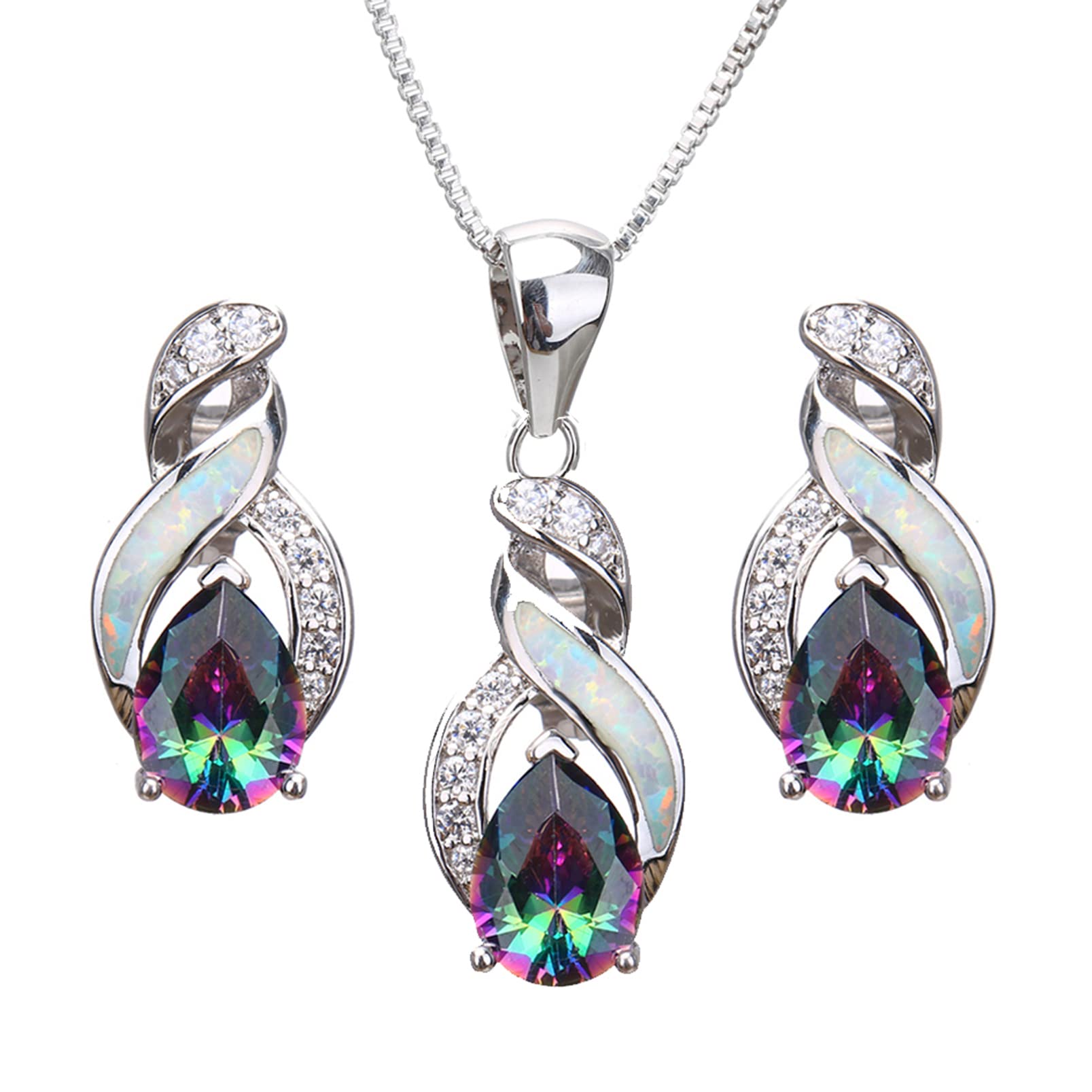 Hermosa Jewelry Sets Australian Created Opal Necklace Earrings Mother's Day Gifts Jewelry for Mom