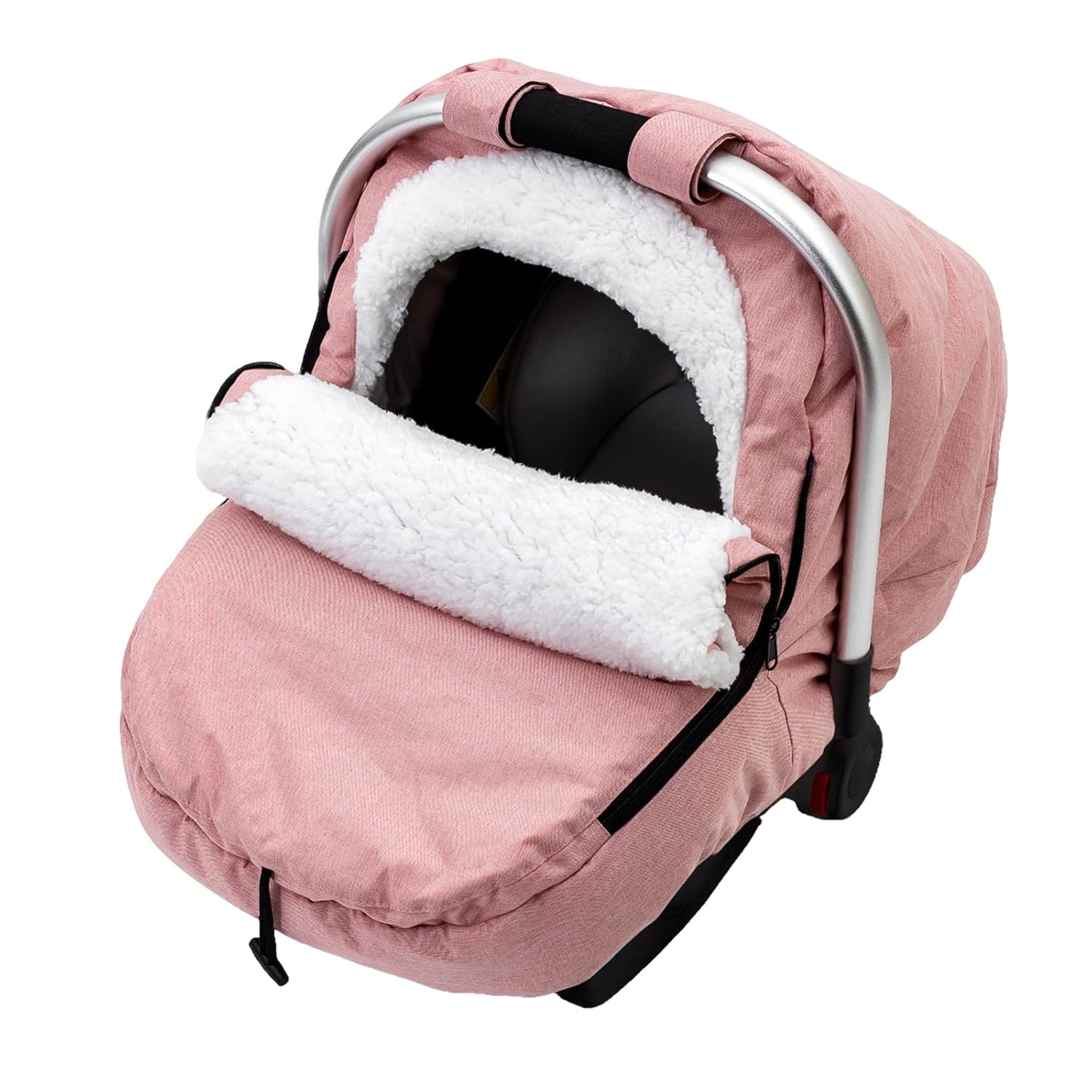 Winter Baby Car Seat Cover, Carseat Cover with Plush Sherpa Fleece Lining, Infant Car Seat Canopy with Peeping Window & Huge Space, Warm & Snug Baby Carrier Cover for Cold Weather