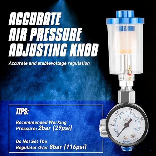 Miniatura 6 de HVLP - Pistola de pulverización profesional con boquilla de 0.020 in y regulador de aire, kit de pistola de gravedad profesional portátil para