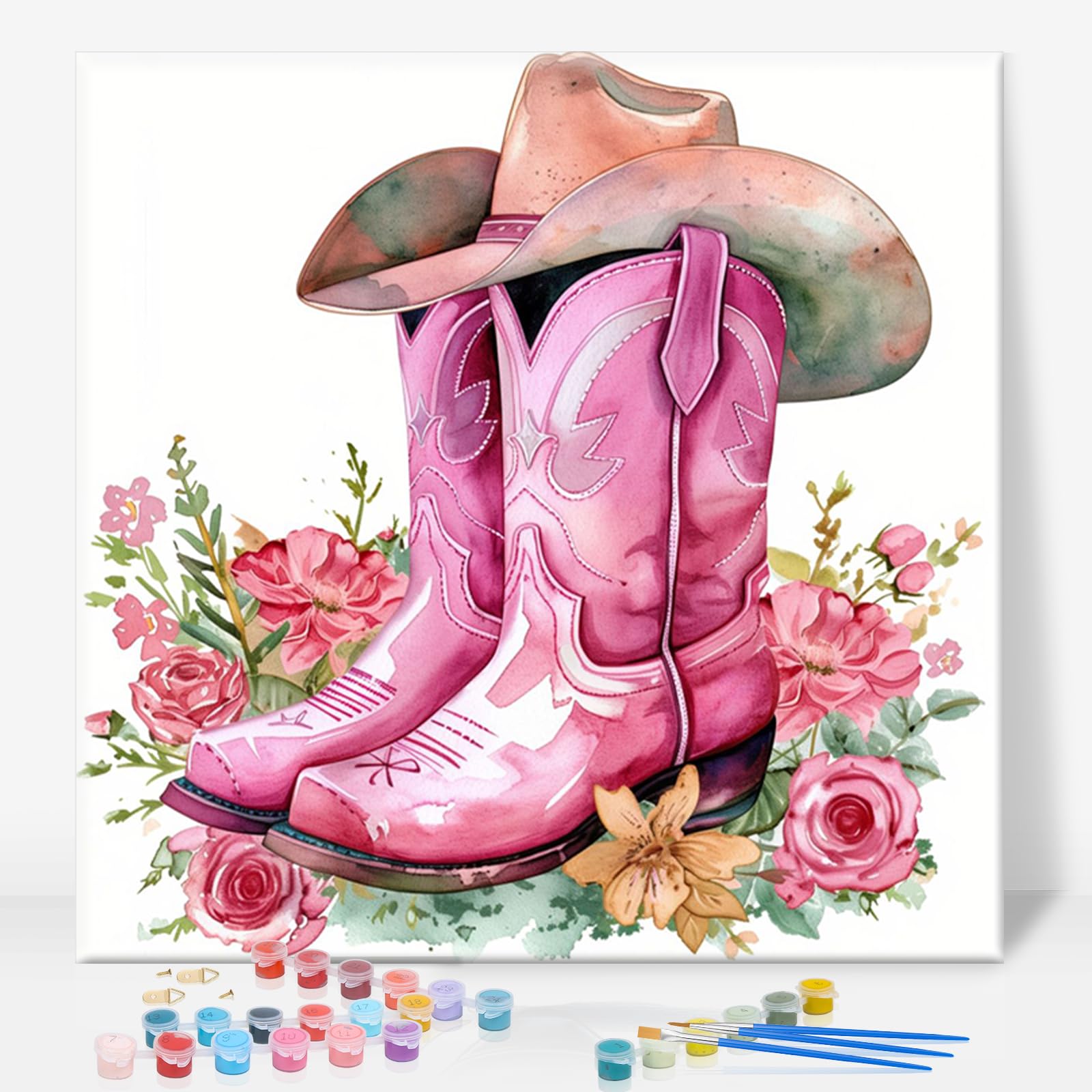 Geeheiy Trtdopf1p202 Paint By Numbers For Adults With Frame, Pink Boots Painting Kit, 10X10 Inch