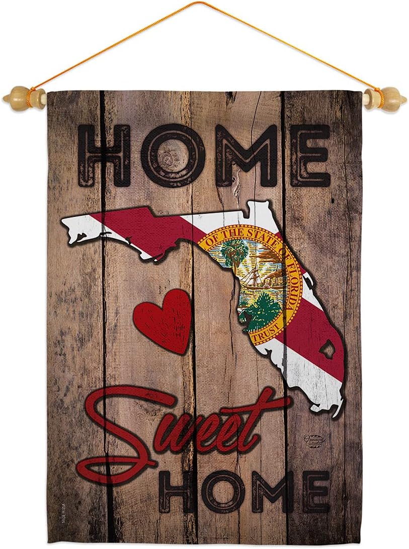 State Florida Home Sweet Garden Flag Set Wood Dowel Americana States USA American Territories Republic Country Particular Area Small Decorative Gift Yard House Banner Made In 13 X 18.5