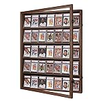 VERANI Baseball Display Case - 35 Graded Sports Card Frame - Holds Cards with UV Protection Clear View Lockable Wall Cabinet for Football Basketball Hockey Trading, Walnut