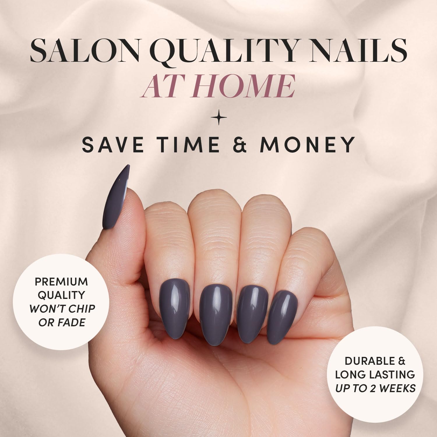 Glamnetic Press-On Nails Bundle - Lilac, Ash Gray & Lime Green | Opaque Light Pastel Purple Round Nails | Smoke Gray Short Almond False Nails | Neon Green Short Oval Fake Nails