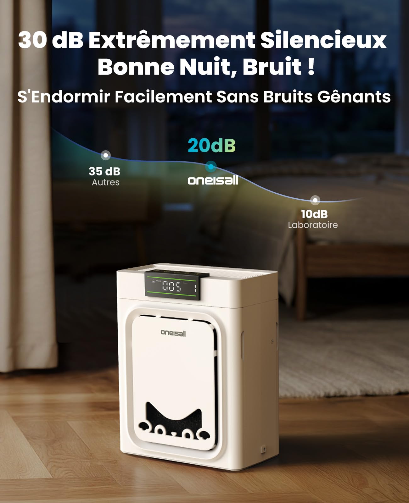oneisall Purificateur D'Air Pour Animaux, Filtres HEPA Lavables Des Deux Côtés, Pour Grandes Pièces Jusqu'À 204 m², Élimine Poils, Odeurs, Allergènes, Pellicules, Fumée & Poussière, PP02