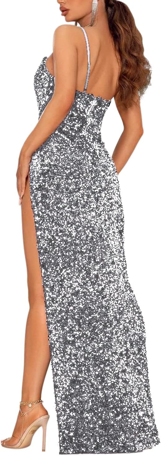 Women Sleeveless Off Shoulder Split Evening Cocktail Long Dress
