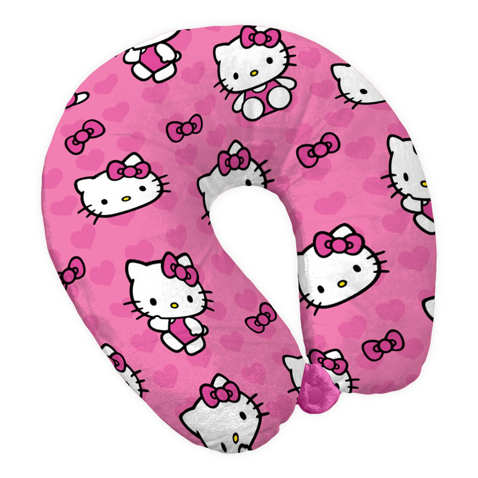 Northwest Hello Kitty I Love Pink Travel Neck Pillow, U-Shaped Plush Cushion for Airplane, Traveling, Car, 12x13 inches