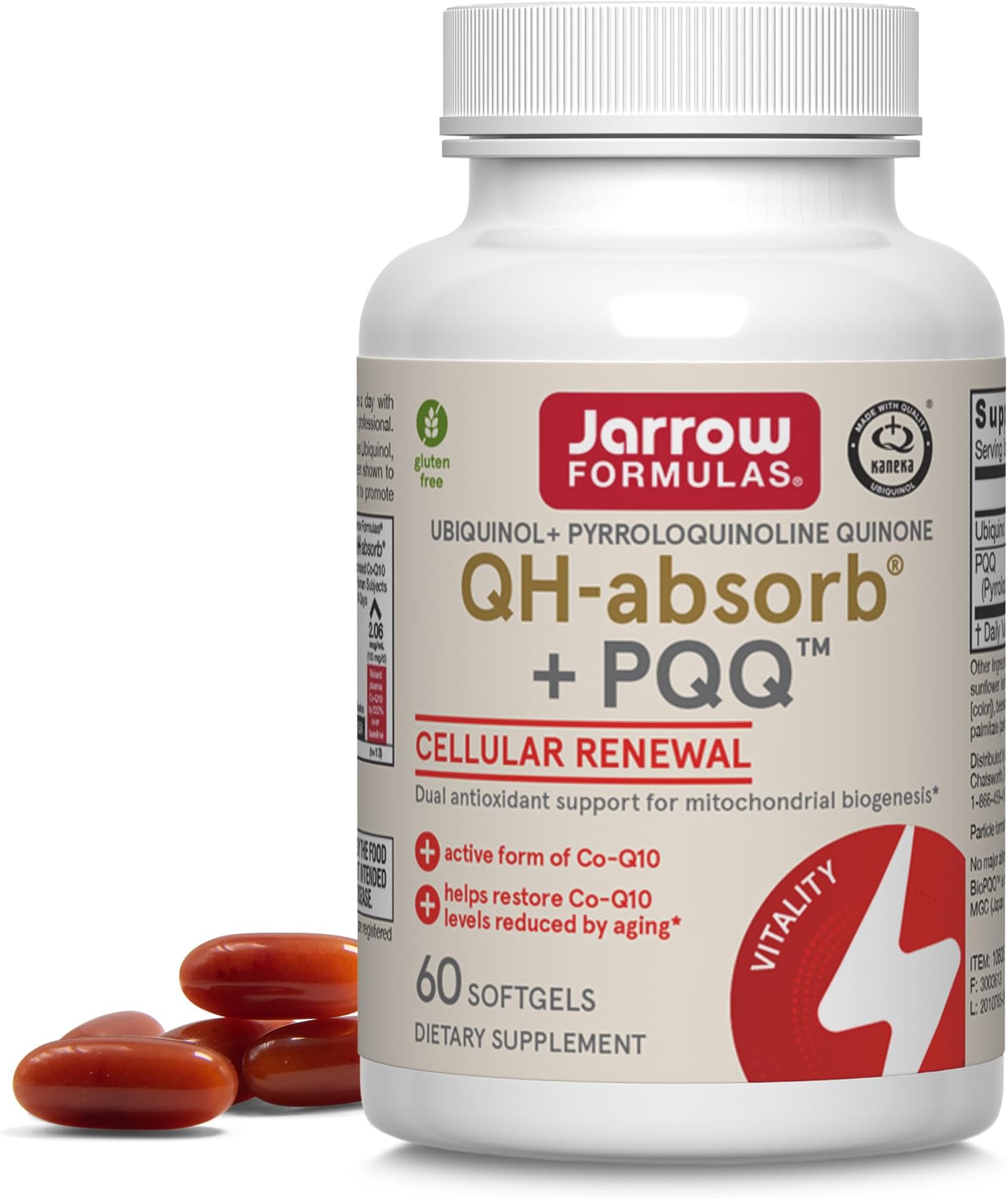 QH-Absorb + PQQ - Dietary Supplement - Supports Mitochondrial Biogenesis, Energy Production & Cardiovascular Health - Gluten Free - Up to 60 Servings (Softgels) (Packaging May Vary)